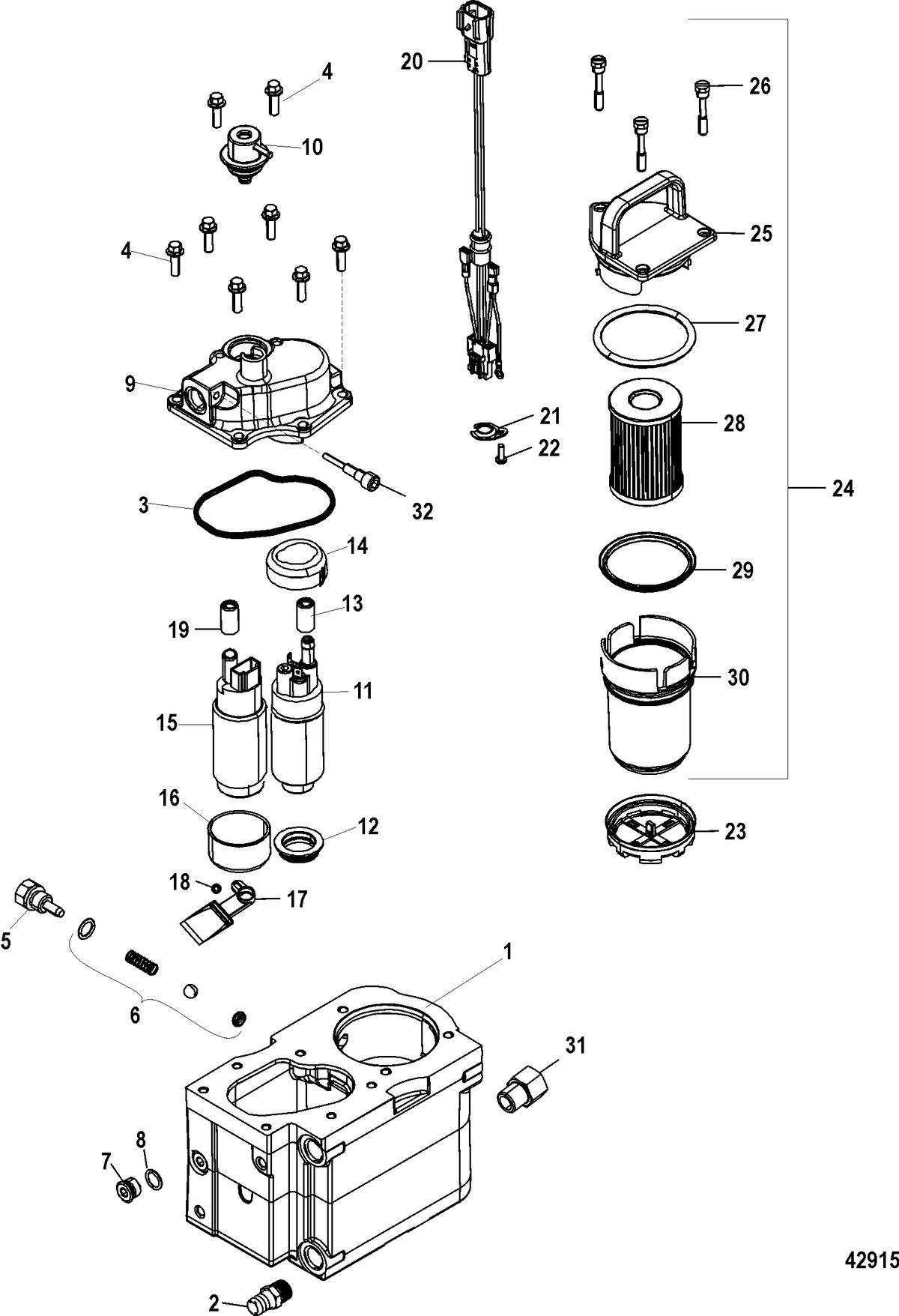 MERCRUISER 5.7/6.2L MPI INBOARD EC Fuel Module Components -Bravo(SN 1A091623 & Above)