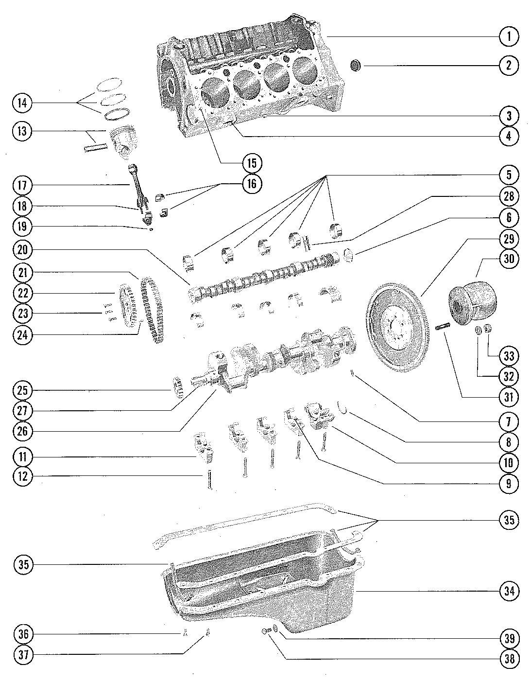 MERCRUISER 190 ENGINE CYLINDER BLOCK, PISTONS AND CRANKSHAFT