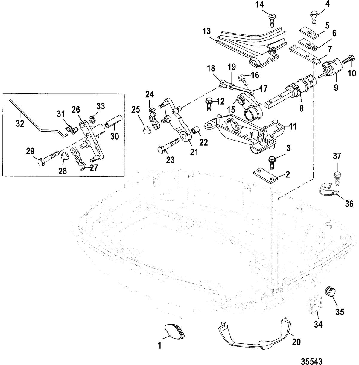 MERCURY/MARINER 15 (4-STROKE) Throttle Linkage, Non-Handle Models