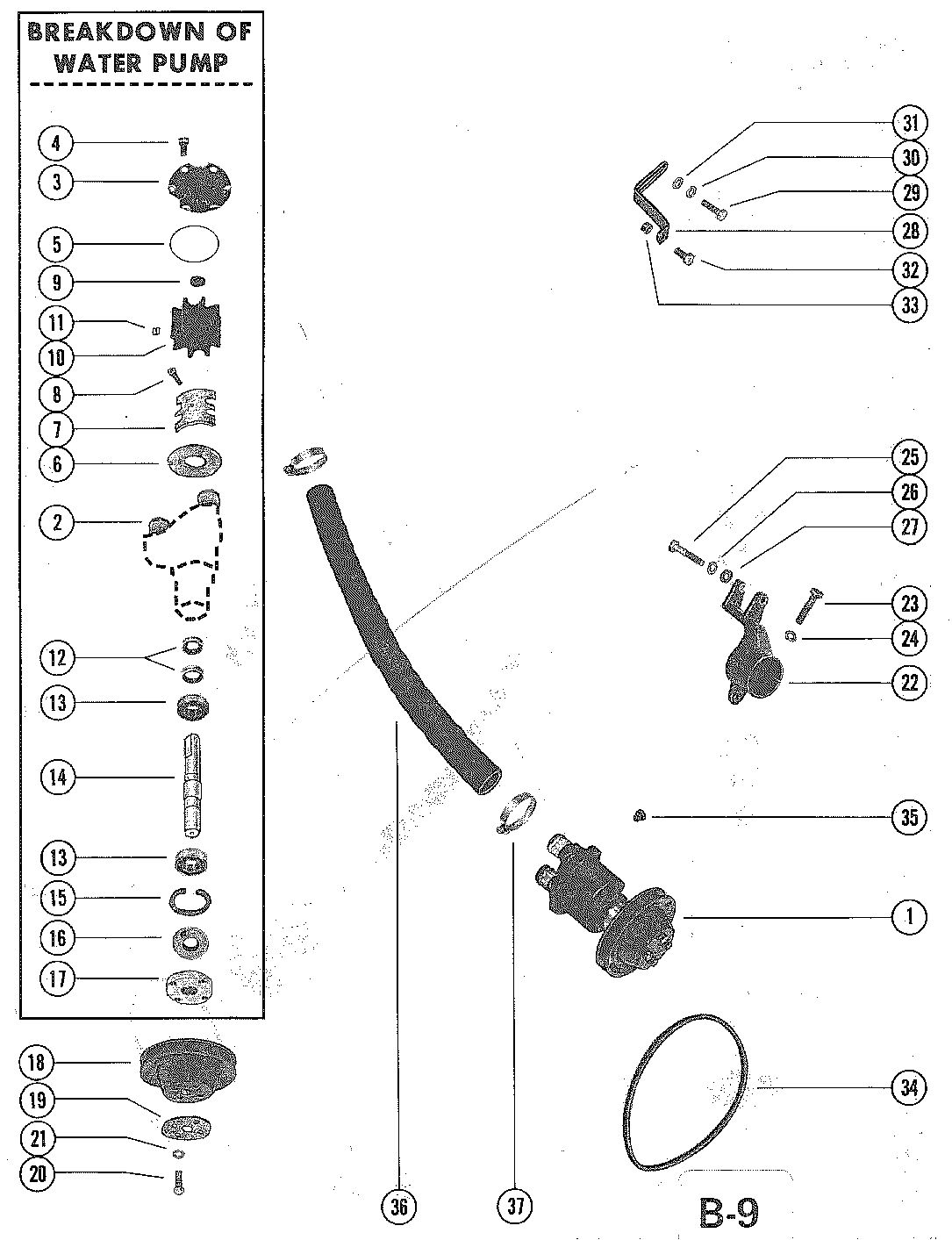 MERCRUISER 228 ENGINE (G.M.) WATER PUMP ASSEMBLY (MIE 228)