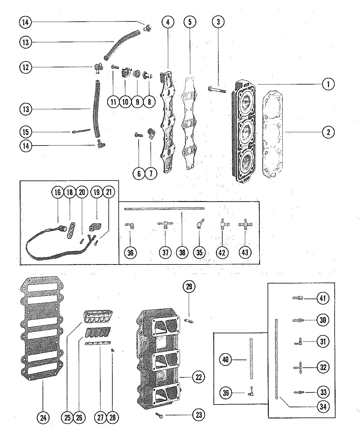 MERCURY MERC V-225 REED BLOCK AND CYLINDER HEAD