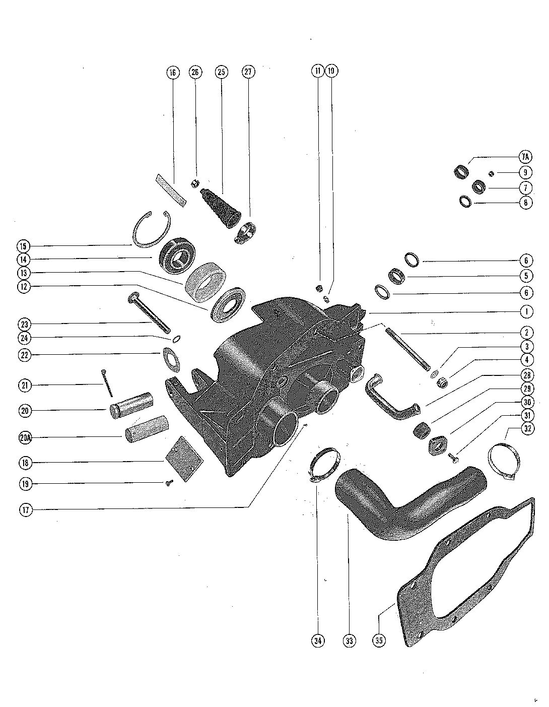 MERCRUISER 1A-1B-1C (E-Z SHIFT) GIMBAL HOUSING ASSEMBLY AND EXHAUST HOSE