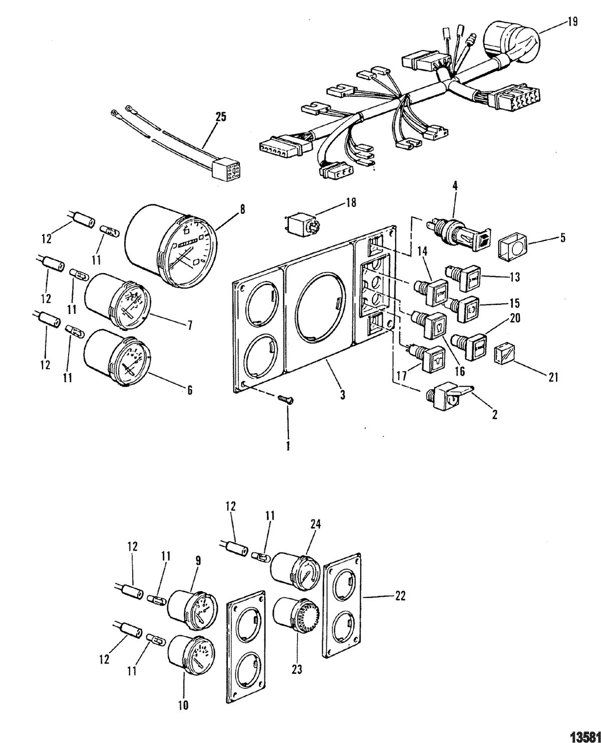MERCRUISER 530 D-TA / 636 D -TA D183 TURBO AC/D219AC Instrument Panel And Key Chart