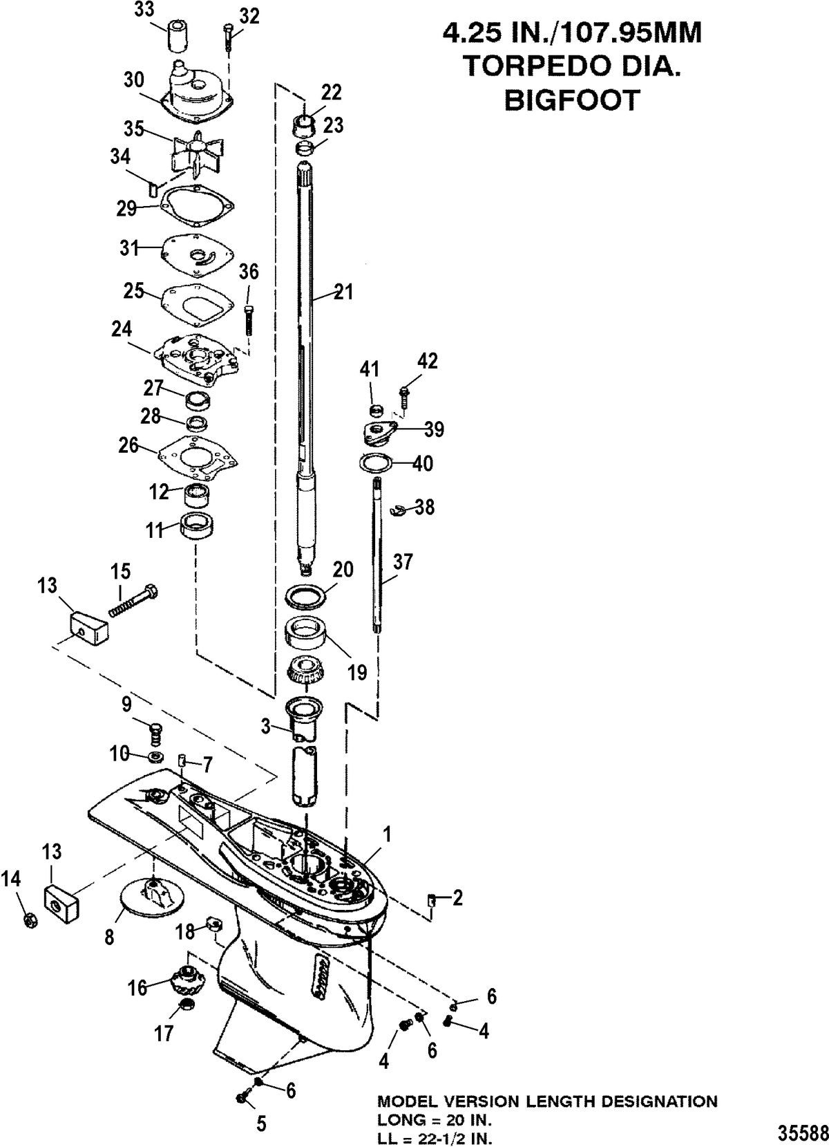 MERCURY/MARINER 55/60/45 JET/60 BIGFOOT (2-STROKE) Gear Housing, Driveshaft - 2.31:1 Gear Ratio