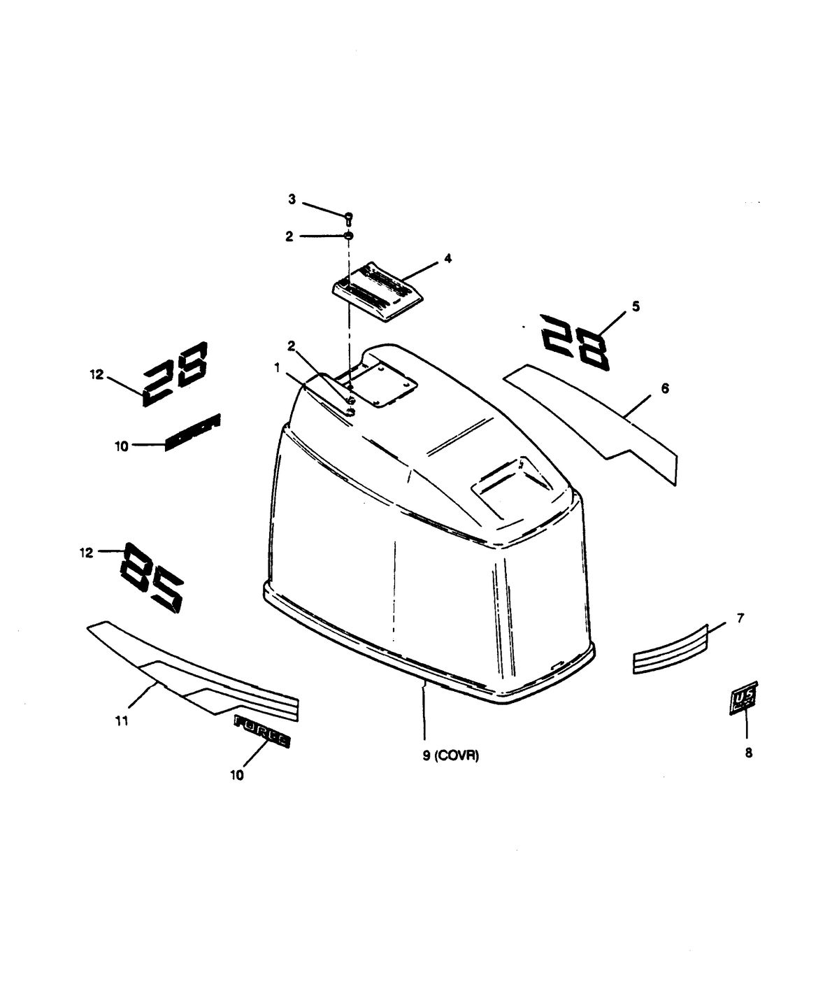 FORCE FORCE 1989 85 H.P. "H" MODELS ENGINE COVER MAXUM MODELS