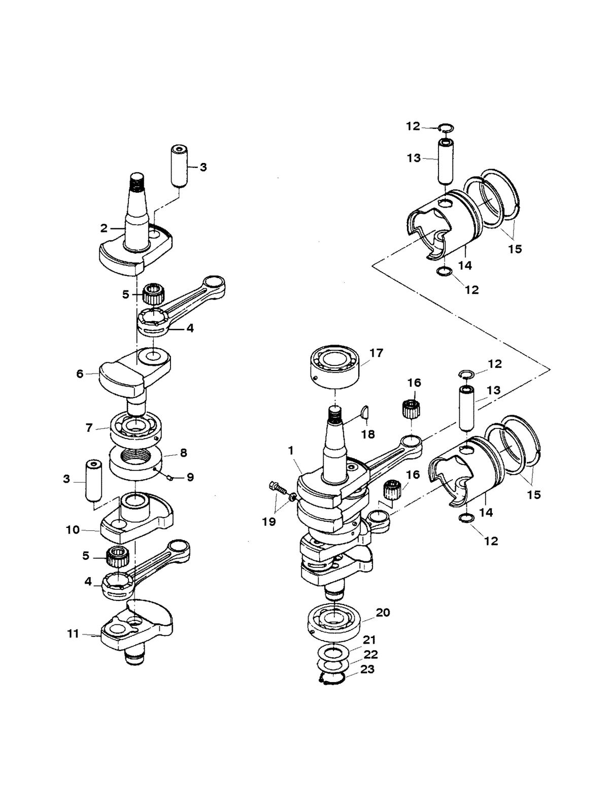 MARINER 30 H.P. (2 CYL./430 CC) CRANKSHAFT