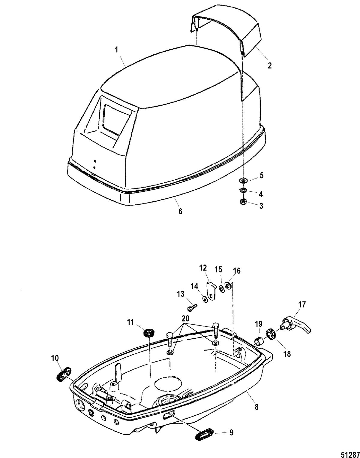 MERCURY/MARINER 9.9/15/18 HP (2 CYLINDER)(INTERNATIONAL) Cowling, 0N159950 and up