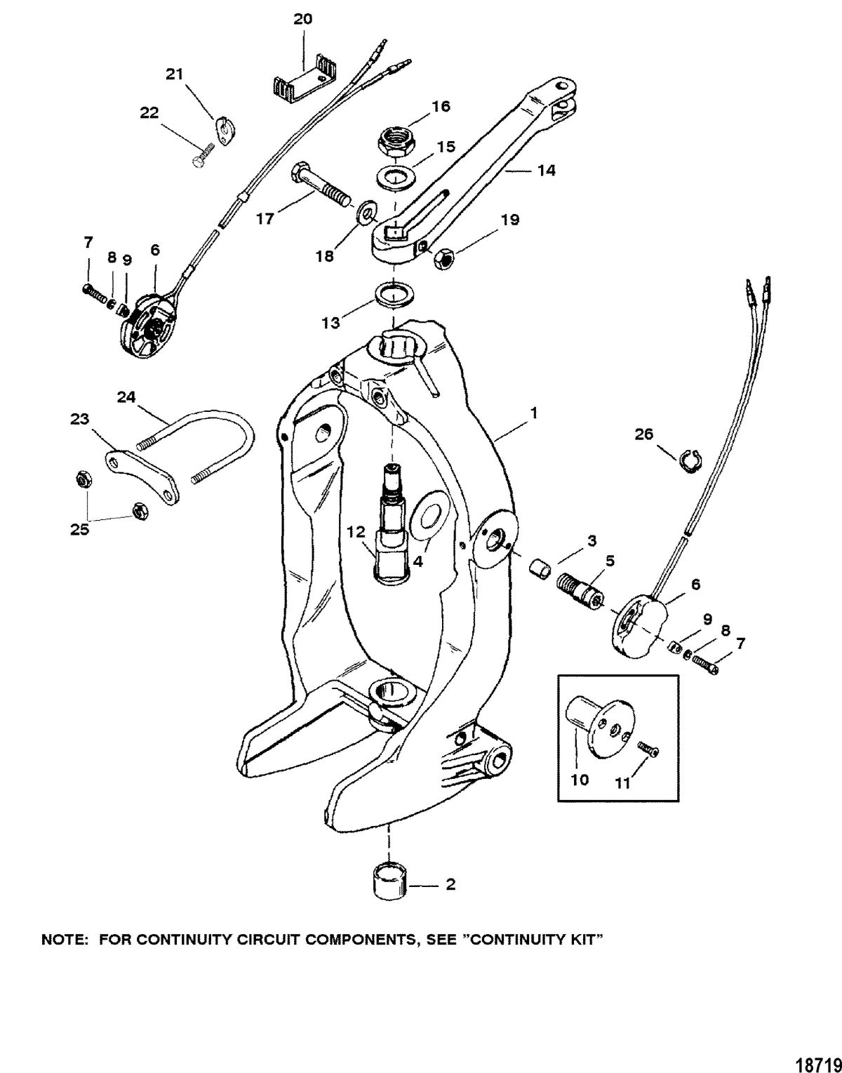MERCRUISER BRAVO I/II/III STERNDRIVE AND TRANSOM ASSEMBLY GIMBAL RING AND STEERING LEVER