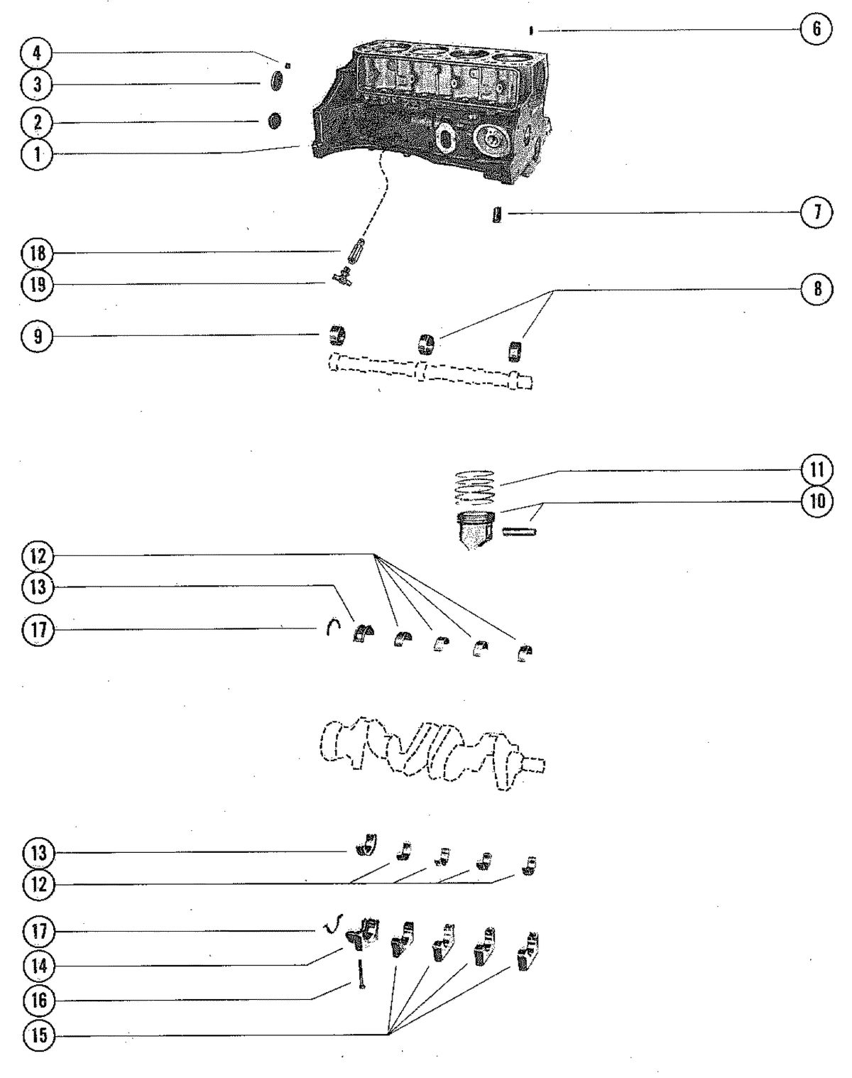 MERCRUISER 140 ENGINE CYLINDER BLOCK, PISTON AND BEARINGS