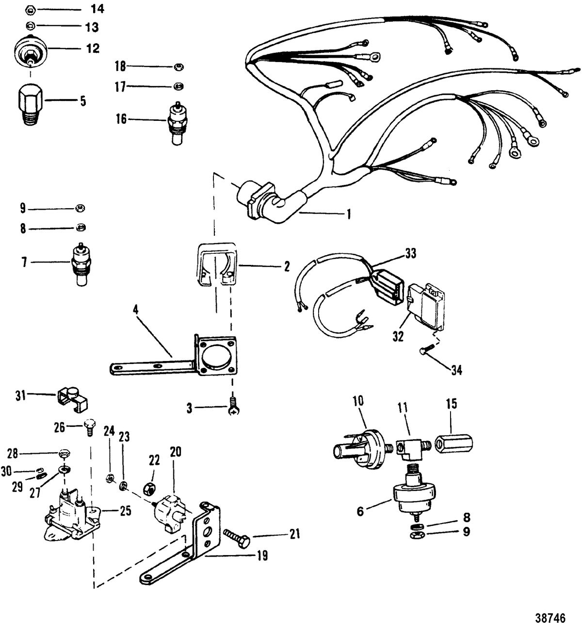 MERCRUISER 4.3L/4.3LX ALPHA ONE ENGINE (262 CID) GEN II WIRING HARNESS AND ELECTRICAL COMPONENTS