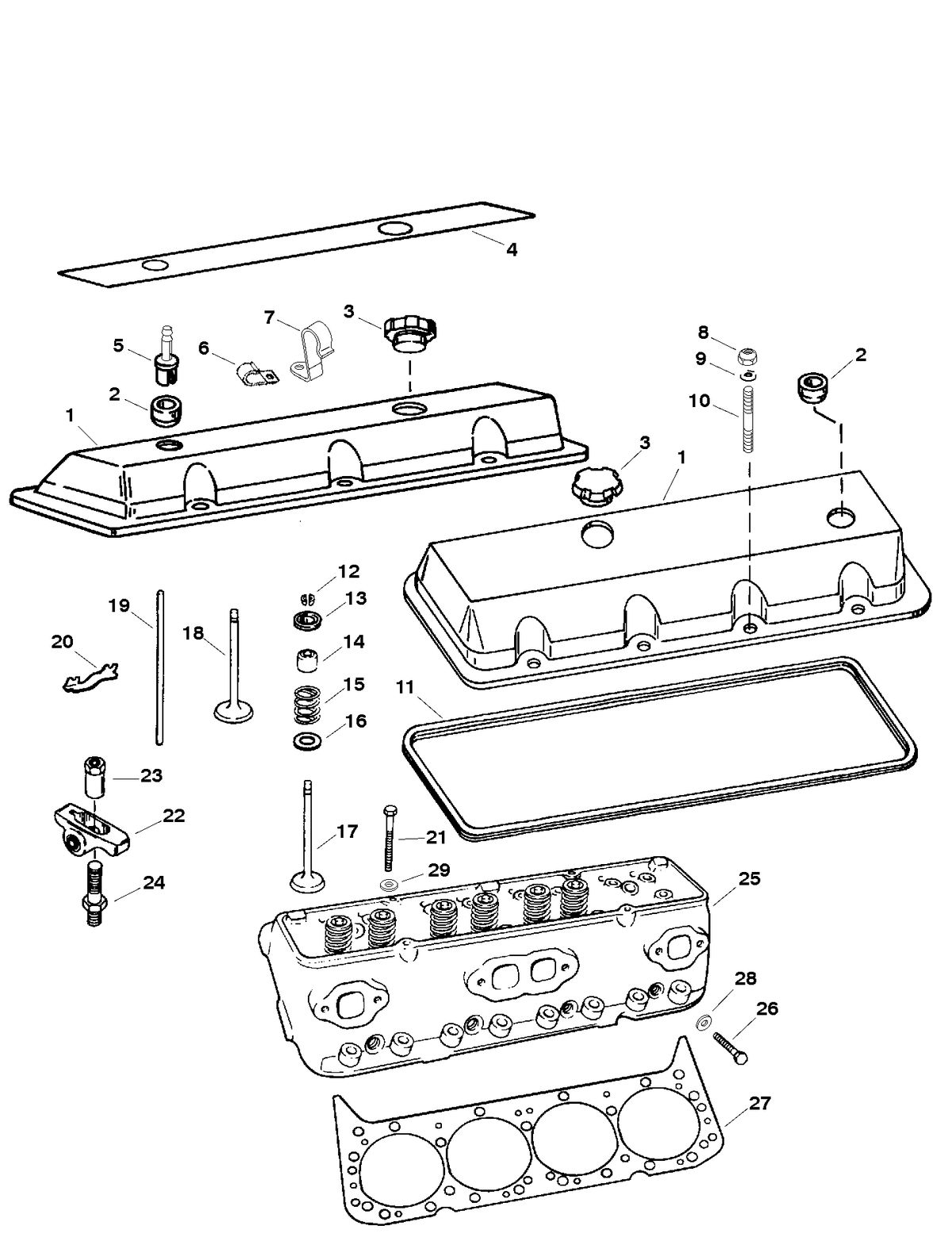 MERCRUISER 800 SC ENGINE CYLINDER HEAD AND ROCKER COVER (SER. # 0F615830 AND UP)