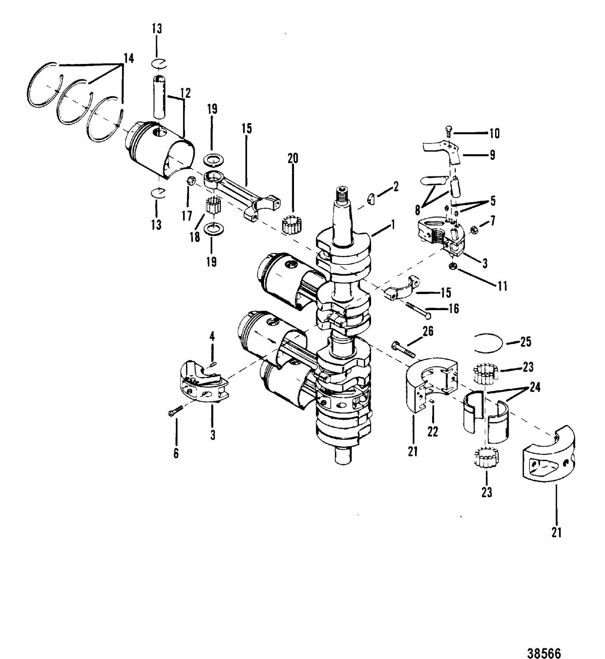 MERCURY/MARINER 45/50 HP CRANKSHAFT, PISTONS, AND CONNECTING RODS