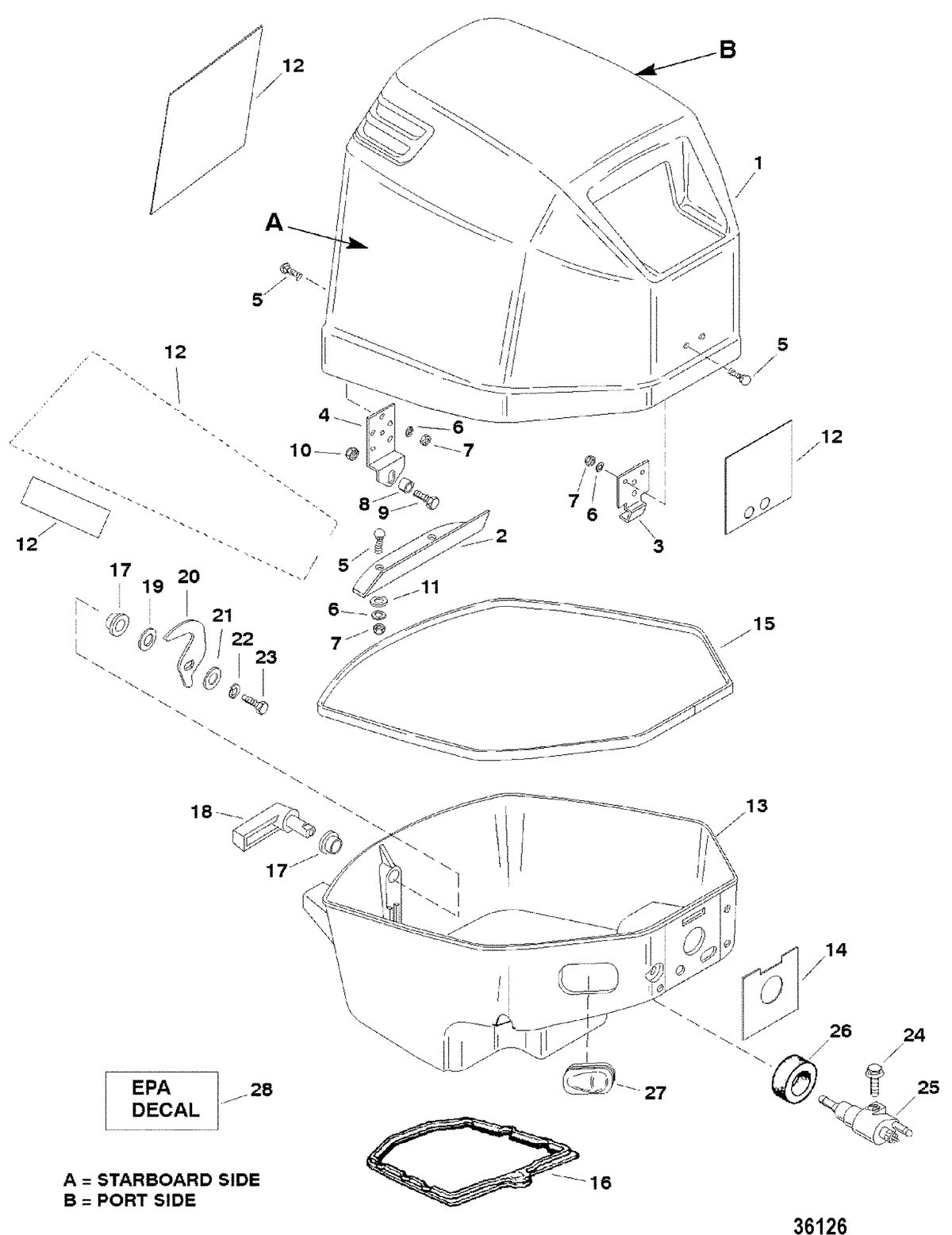 MERCURY/MARINER 25 H.P. (3 CYL.) LIGHTNING COWLING