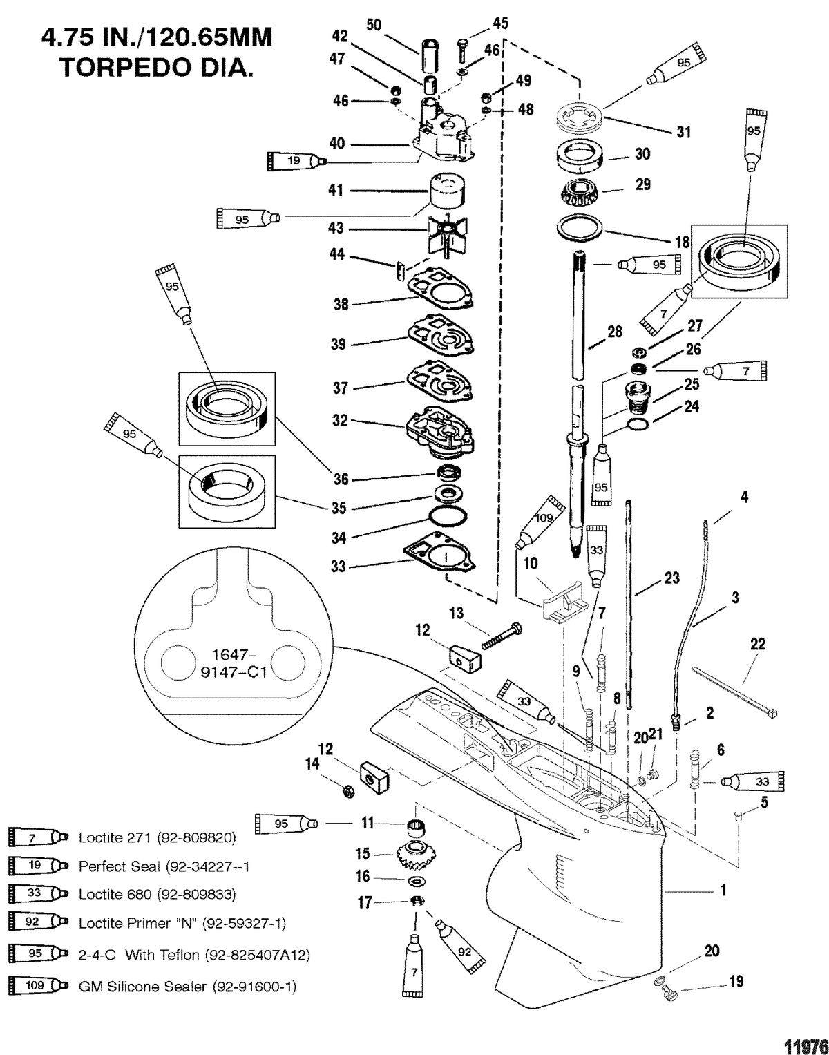 MERCURY/MARINER 135/150/175/200 XR6 MAGNUM III 105-140 JET Gear Housing(Driveshaft-Counter-S/N-0G437999 & Below)