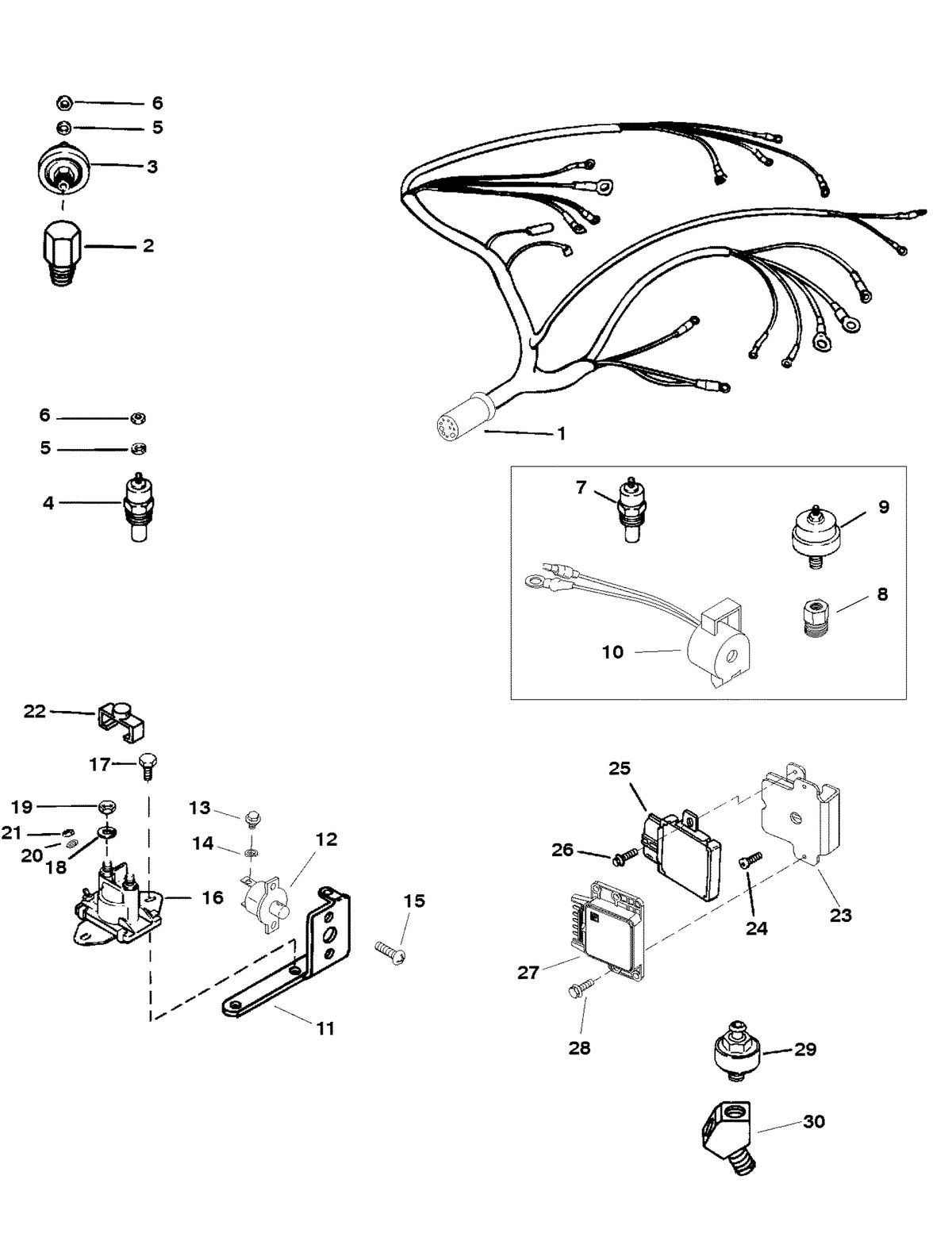 MERCRUISER 350 MAGNUM TOURNAMENT SKI (CARB) WIRING HARNESS AND ELECTRICAL COMPONENTS