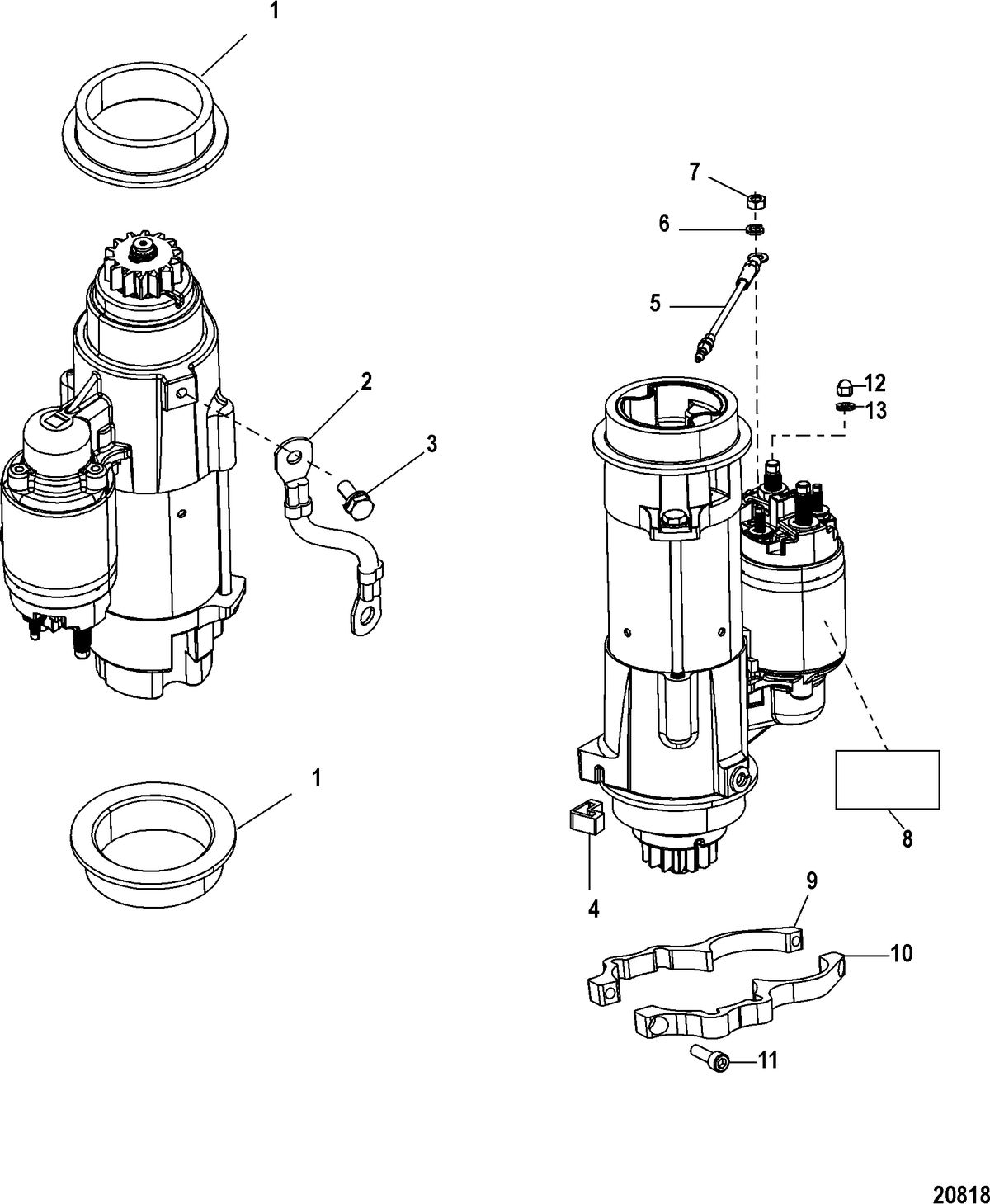 MERCURY/MARINER 75/80/90/100/115 EFI 4-STROKE Starter Motor, 1B759587 and Below