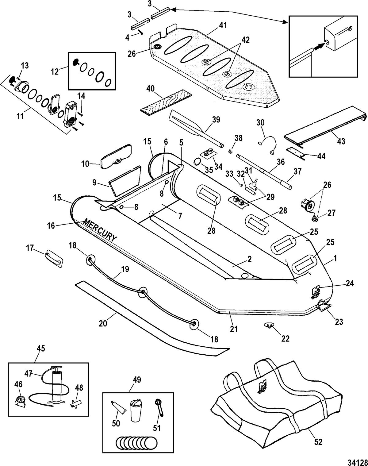 INFLATABLES MERCURY AND QUICKSILVER HYPALON SOFT BOTTOM Mercury Air Deck Model(285 Limited - White)