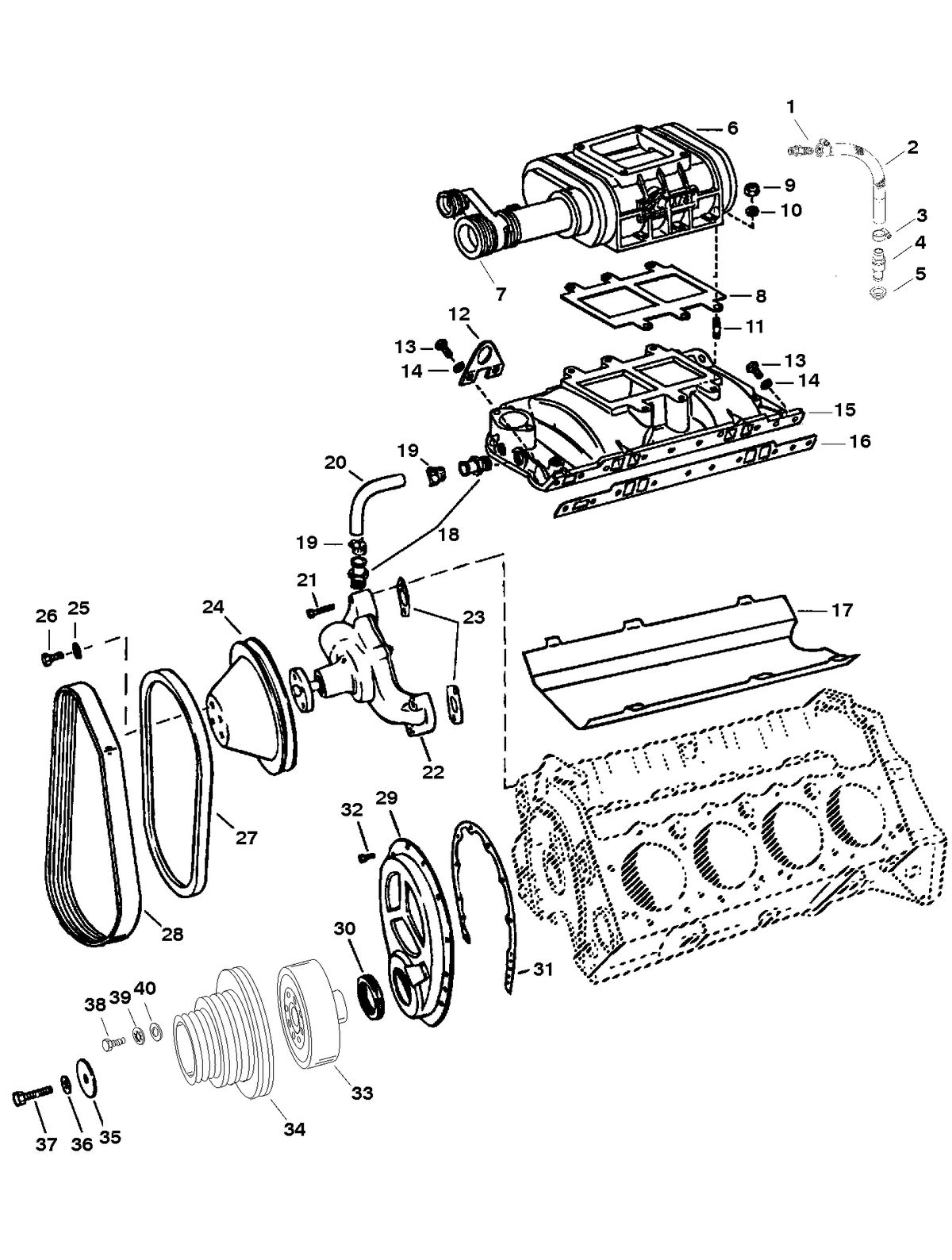 RACE STERNDRIVE 525 H.P. ENGINE INTAKE MANIFOLD AND SUPERCHARGER