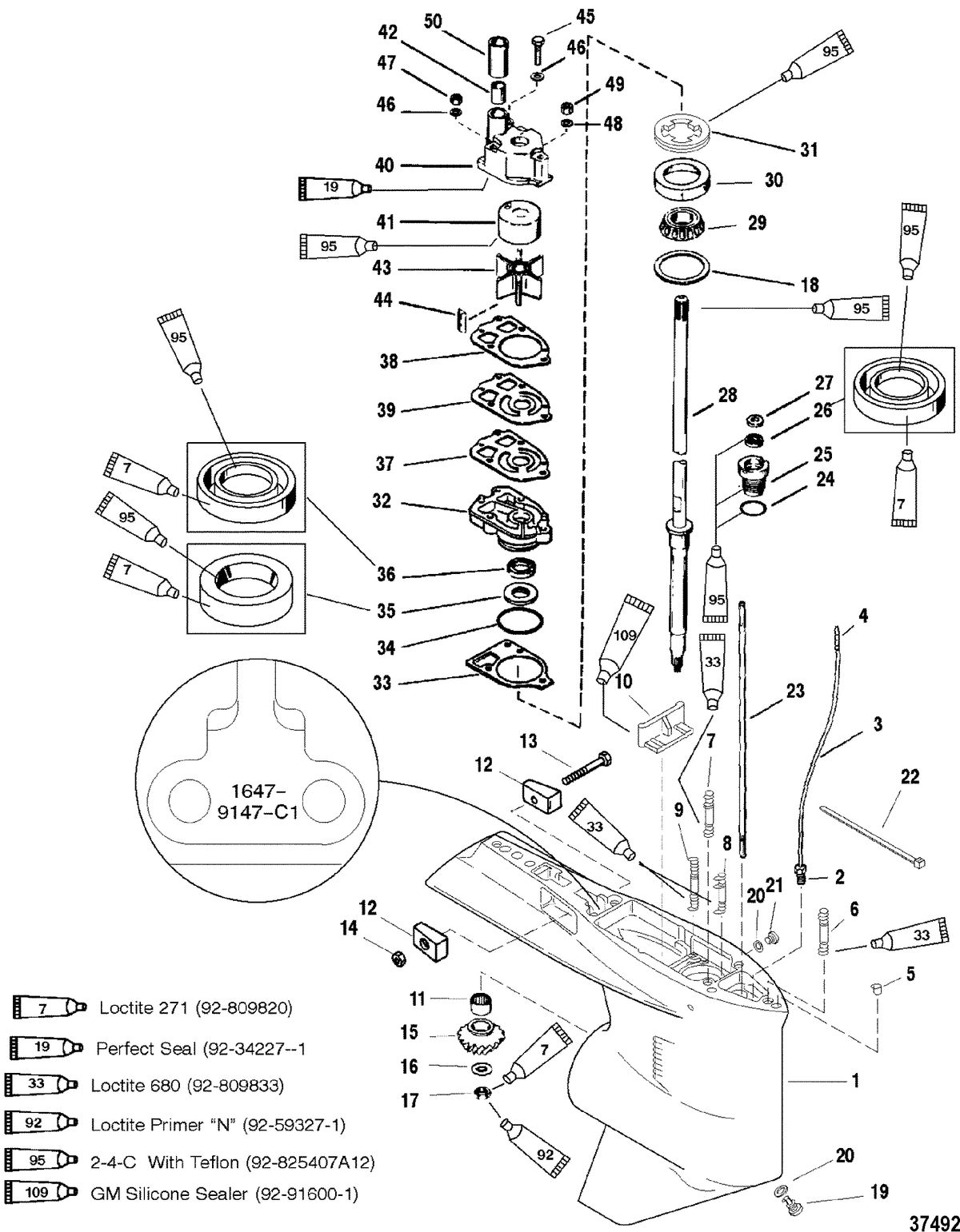 MERCURY/MARINER 150/175/200 (EFI) GEAR HSG(DRIVESHAFT)(STD ROTATION) (S/N-0G437999, BELOW)