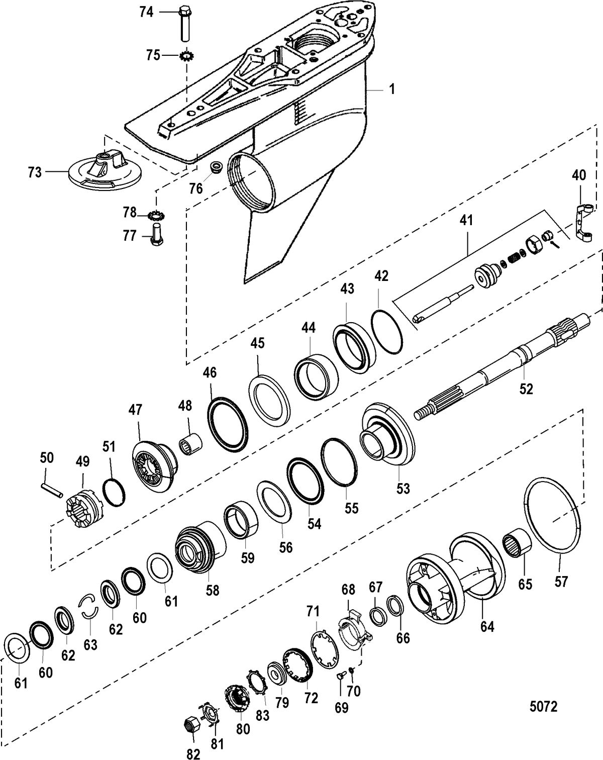 MERCRUISER ALPHA ONE GEN II STERNDRIVE AND TRANSOM ASSEMBLY GEAR HOUSING(PROP SHAFT)(COUNTER ROTATION)
