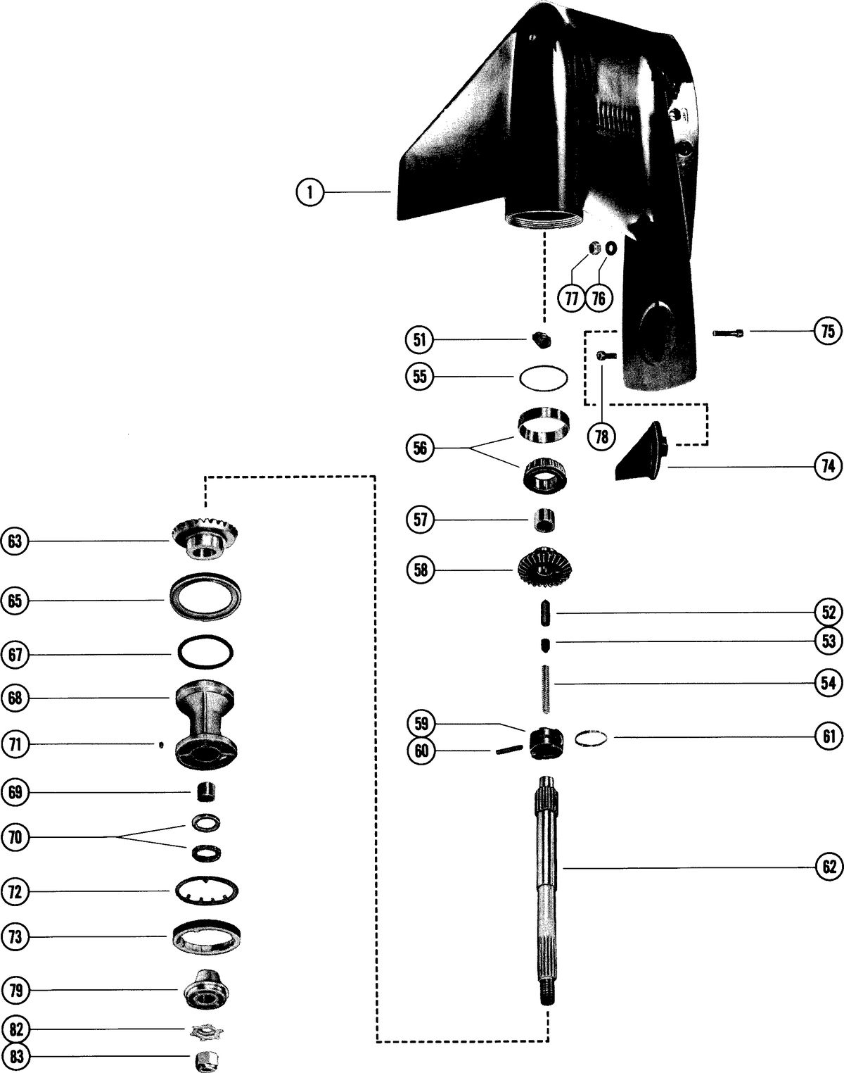 MERCURY MERC 80 GEAR HOUSING ASSEMBLY, COMPLETE (PAGE 2)