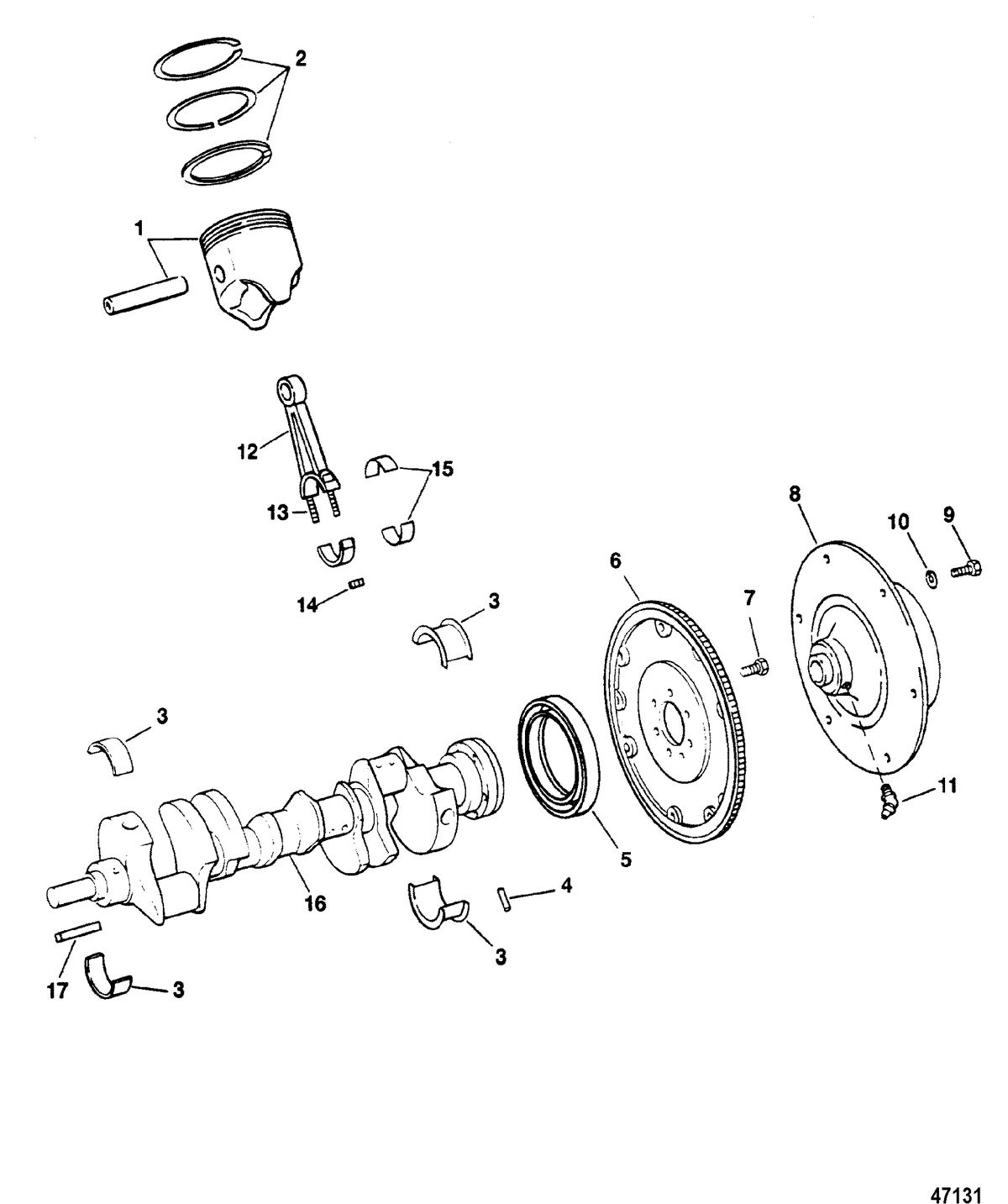 MERCRUISER 7.4 LX (EFI-MP) BRAVO CRANKSHAFT, PISTONS AND CONN. RODS