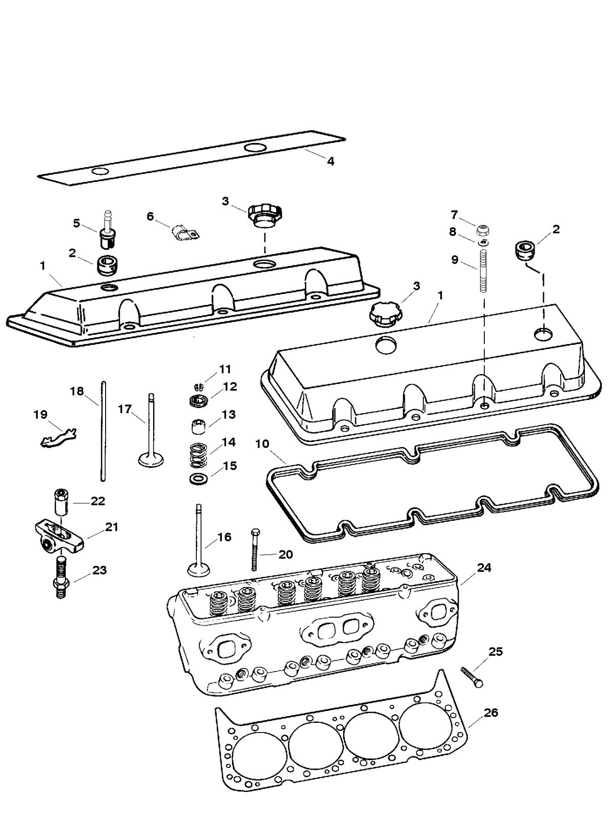 MERCRUISER HP 500 (502 CID) CYLINDER HEAD AND ROCKER COVER