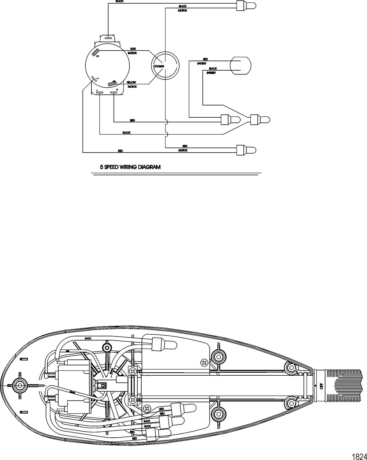 TROLLING MOTOR MOTORGUIDE FRESH WATER SERIES Wire Diagram(Model FW54HB) (Without Quick Connect)