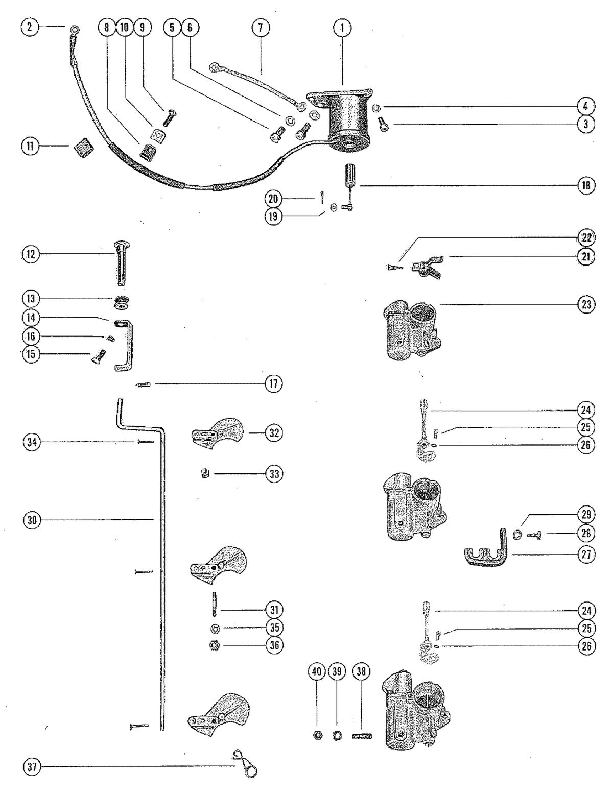 MERCURY MERC 850E CARBURETOR LINKAGE AND CHOKE SOLENOID