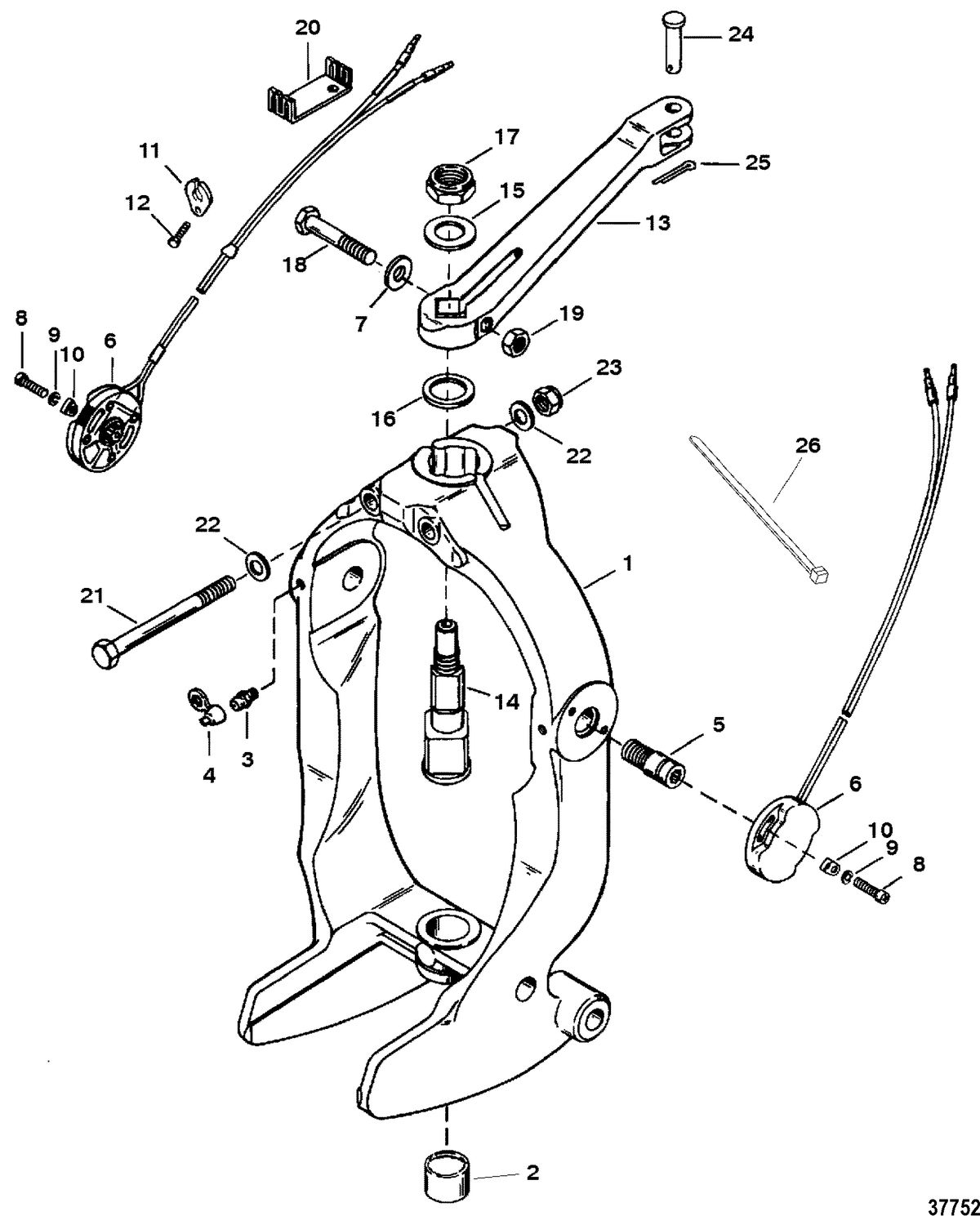 MERCRUISER ALPHA ONE (GEN. II) STERNDRIVE AND TRANSOM ASSEMBLY GIMBAL RING AND STEERING LEVER