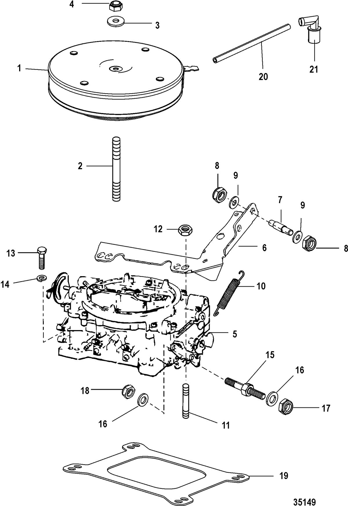 MERCRUISER 350 (4BBL) CRATE ENGINES Carburetor and Throttle Linkage