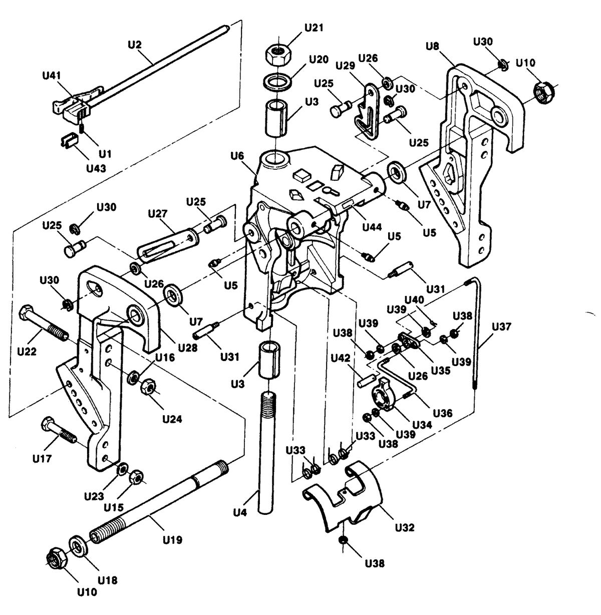 FORCE FORCE 1991 50 H.P "C" MODELS SWIVEL BRACKET AND STERN BRACKETS MANUAL TILT MODELS