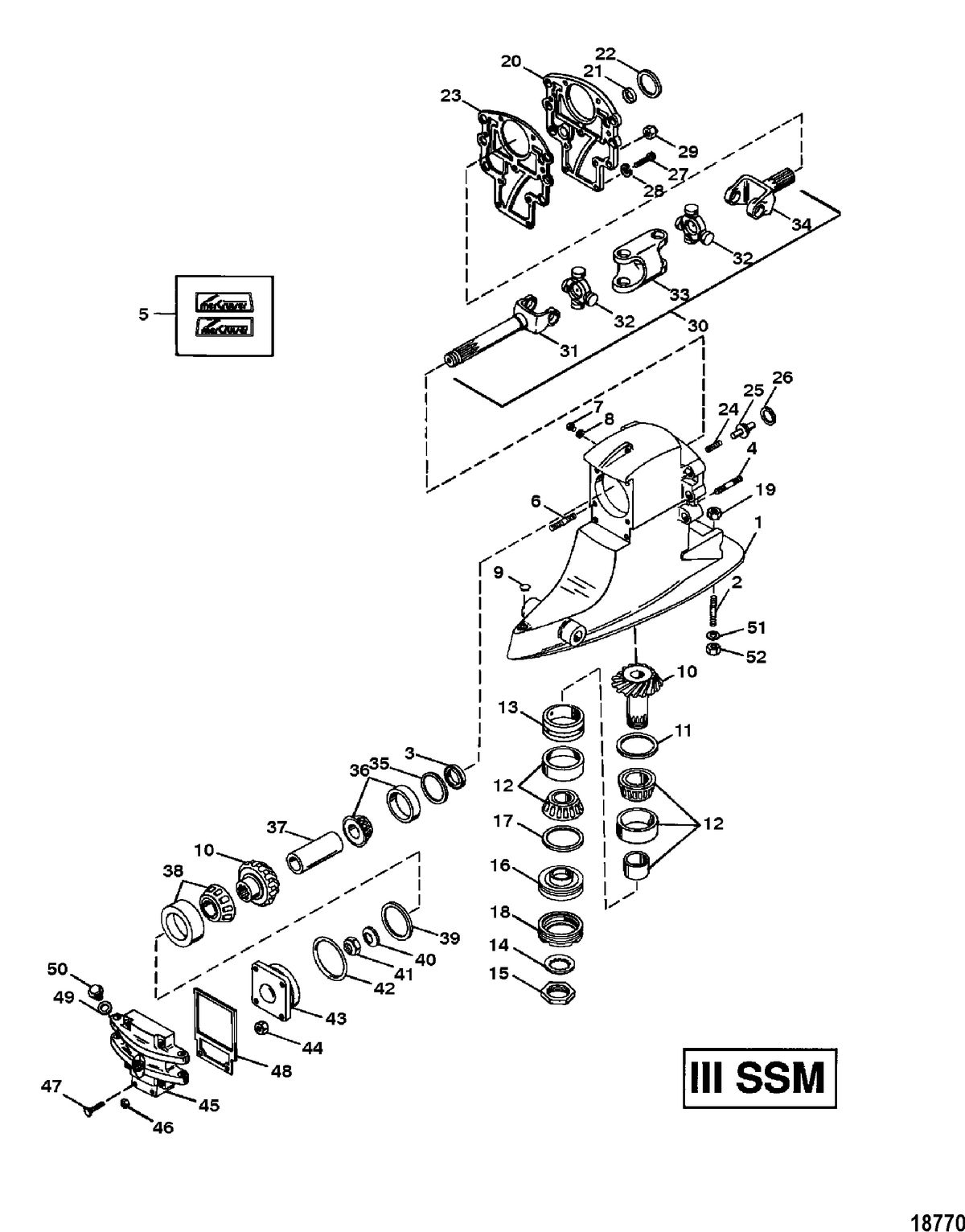 MERCRUISER ALPHA-ONE SS, II SSM, III, III SSM, IIIA SSM, IV SSM, V SSM DRIVESHAFT HOUSING AND GEAR ASSEMBLY(III SSM)