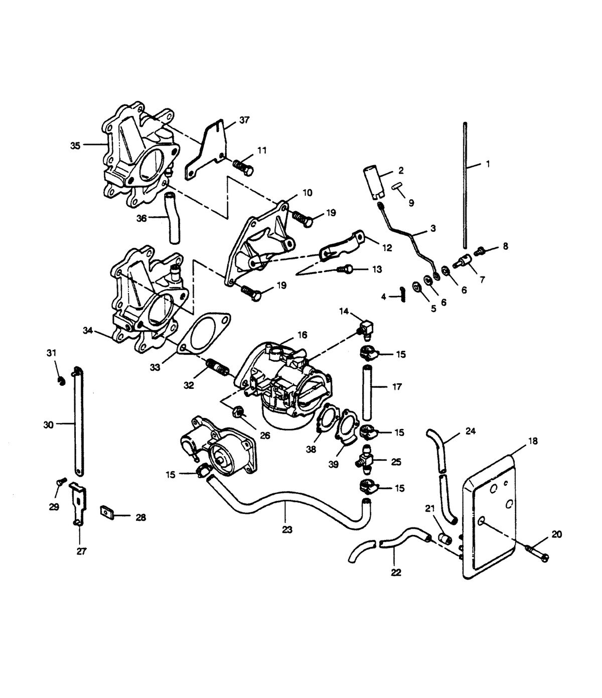 FORCE FORCE 1989 125 H.P. "B" MODELS-L-DRIVE CARBURETOR ADAPTERS AND FUEL LINES