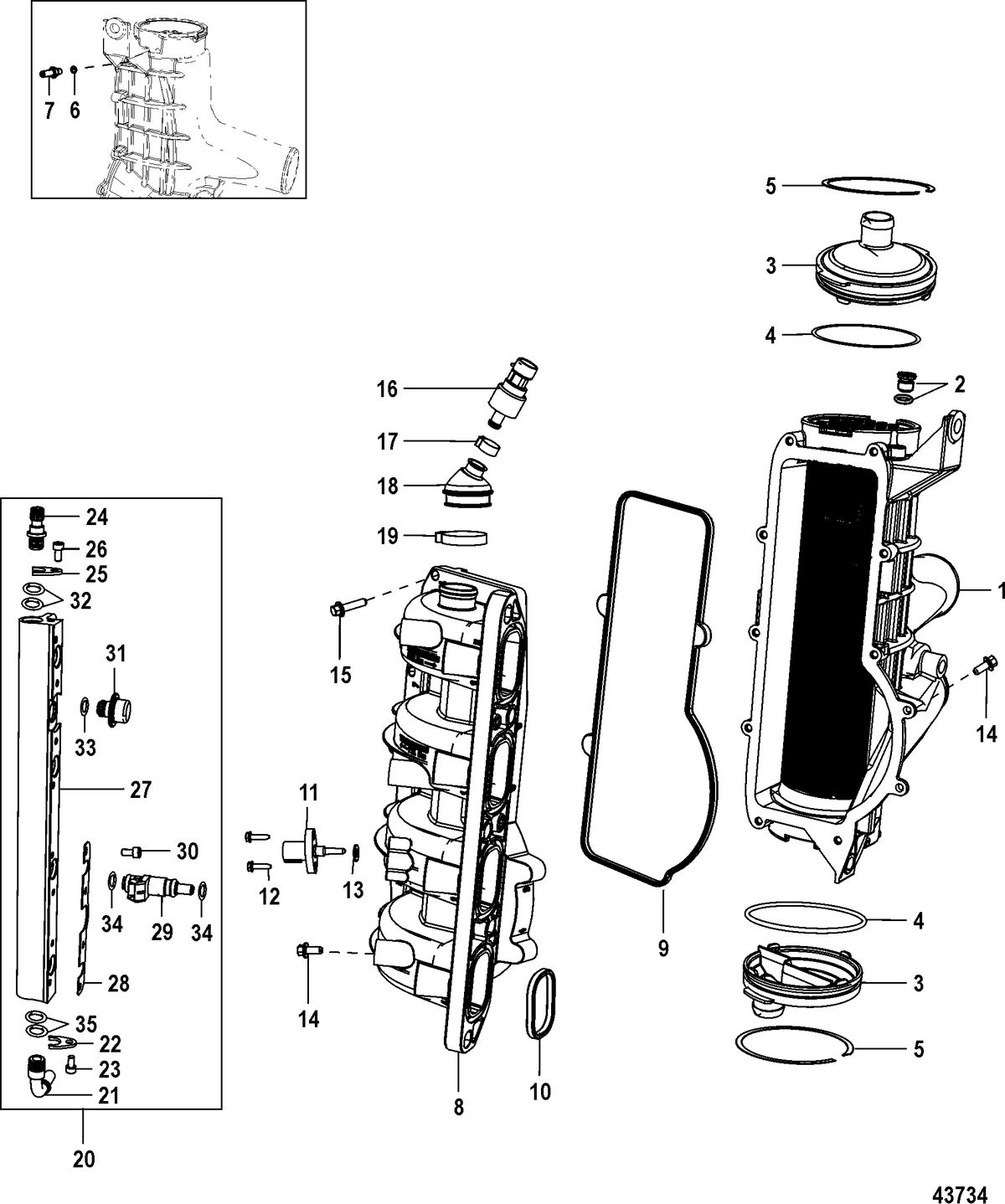 MERCURY/MARINER 135/150/175/200 4-STROKE Charge Cooler/Intake Manifold(Gen II) End Cap Serviced