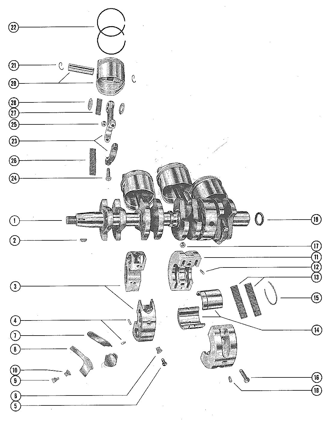 MERCURY 650-4 ENGINE CRANKSHAFT, PISTON AND CONNECTING ROD