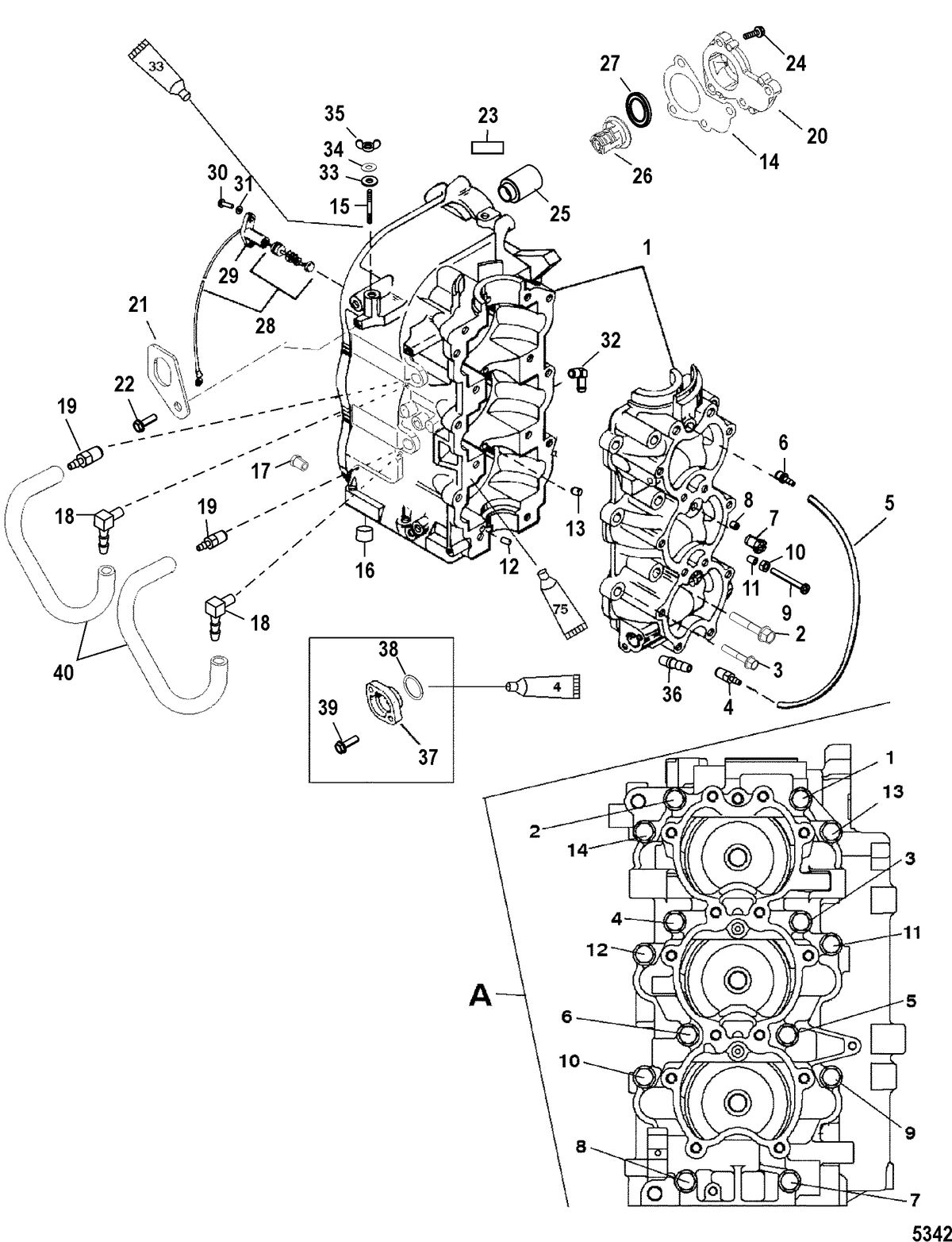 MERCURY/MARINER 40/50 JET 30 (3 CYLINDER) 2-STROKE Cylinder Block and Crankcase