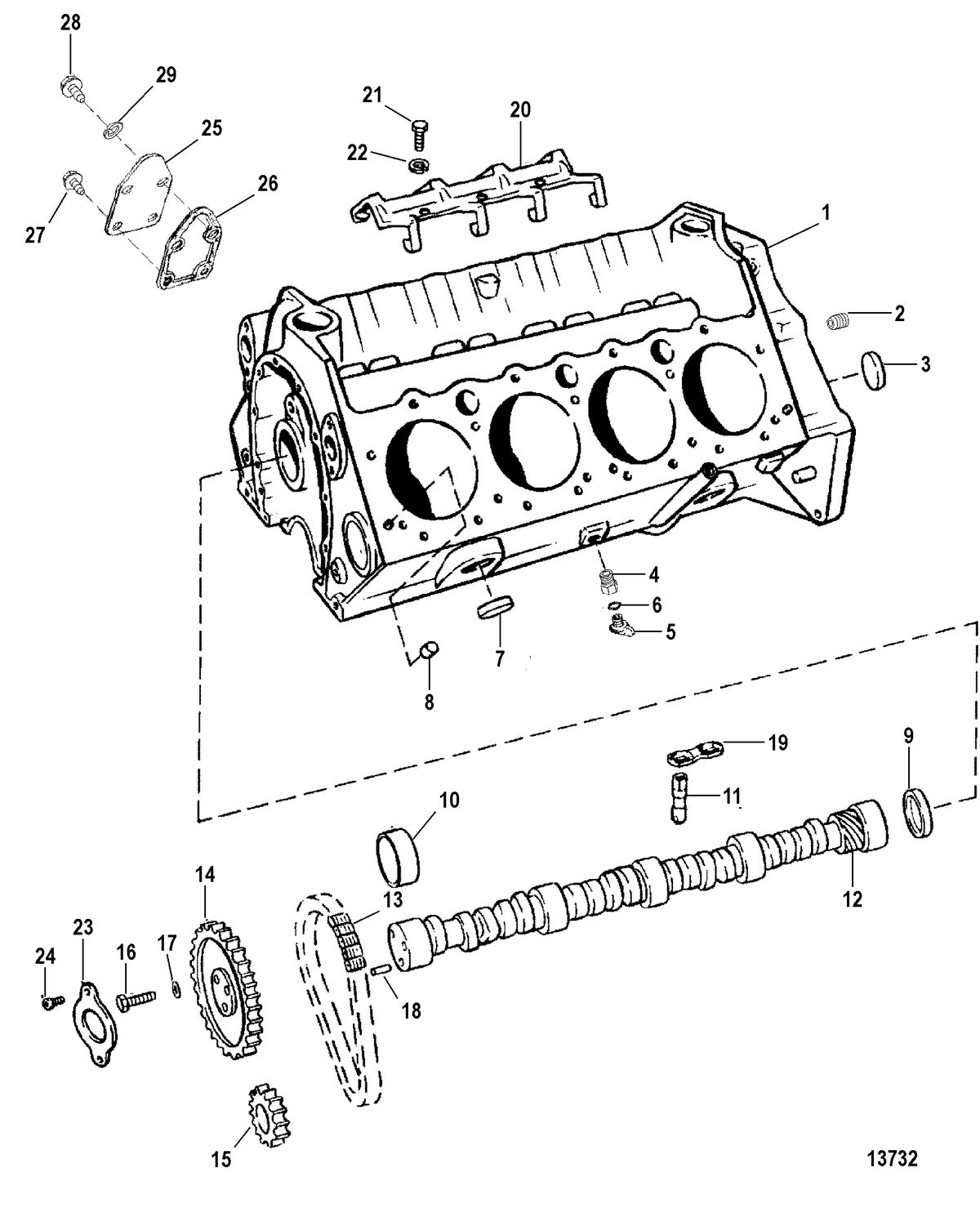 MERCRUISER 5.7L EFI (MIE)TBI (GEN+) CYLINDER BLOCK AND CAMSHAFT