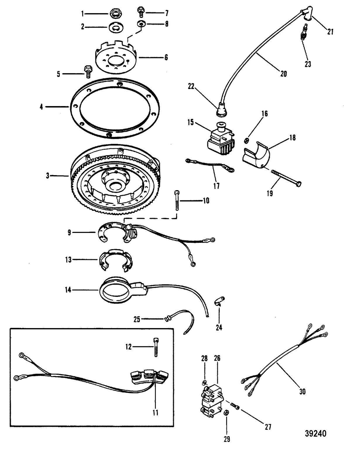 MERCURY MERC 40 FLYWHEEL, IGNITION COIL AND SWITCH BOX