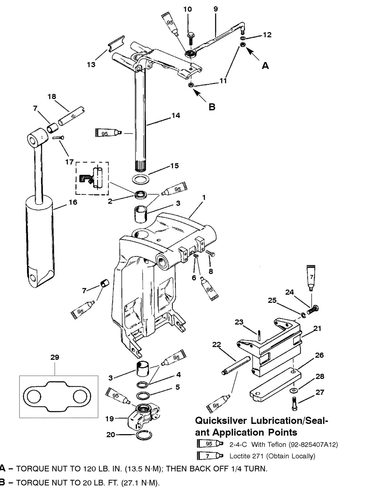 MERCURY/MARINER 75/90 HP 65 JET (3 CYLINDER) SWIVEL BRACKET AND STEERING ARM