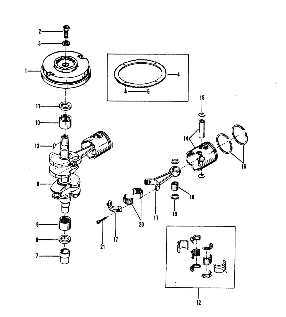 MERCURY MERCURY 18/25 CRANKSHAFT,PISTONS AND FLYWHEEL