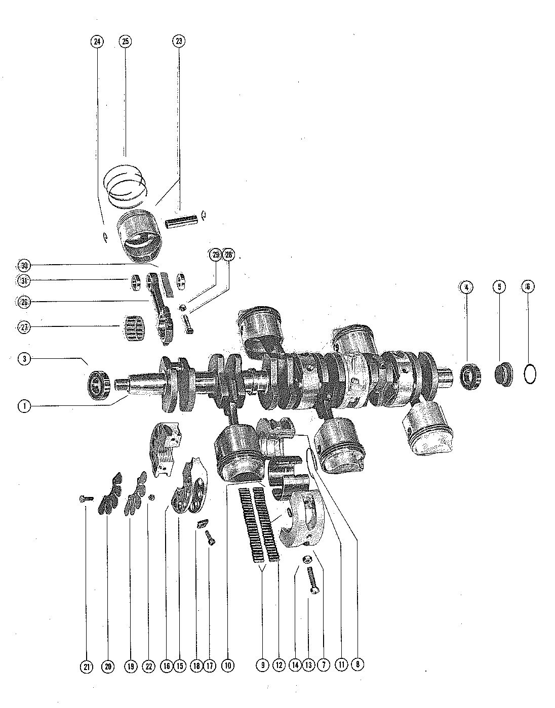 MERCURY MERC 140 CRANKSHAFT, PISTONS AND CONNECTING RODS