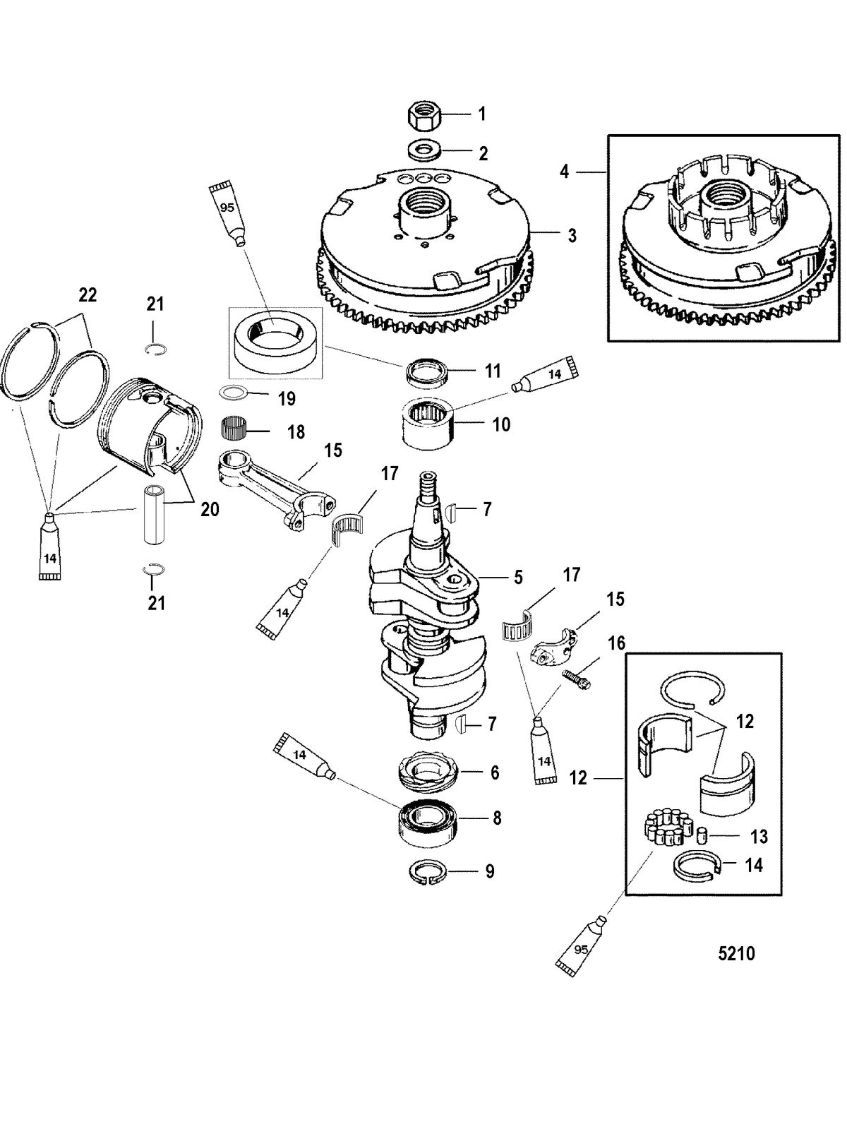 MERCURY/MARINER 30/40 (2 CYLINDER) 2-STROKE Crankshaft/Piston/Flywheel