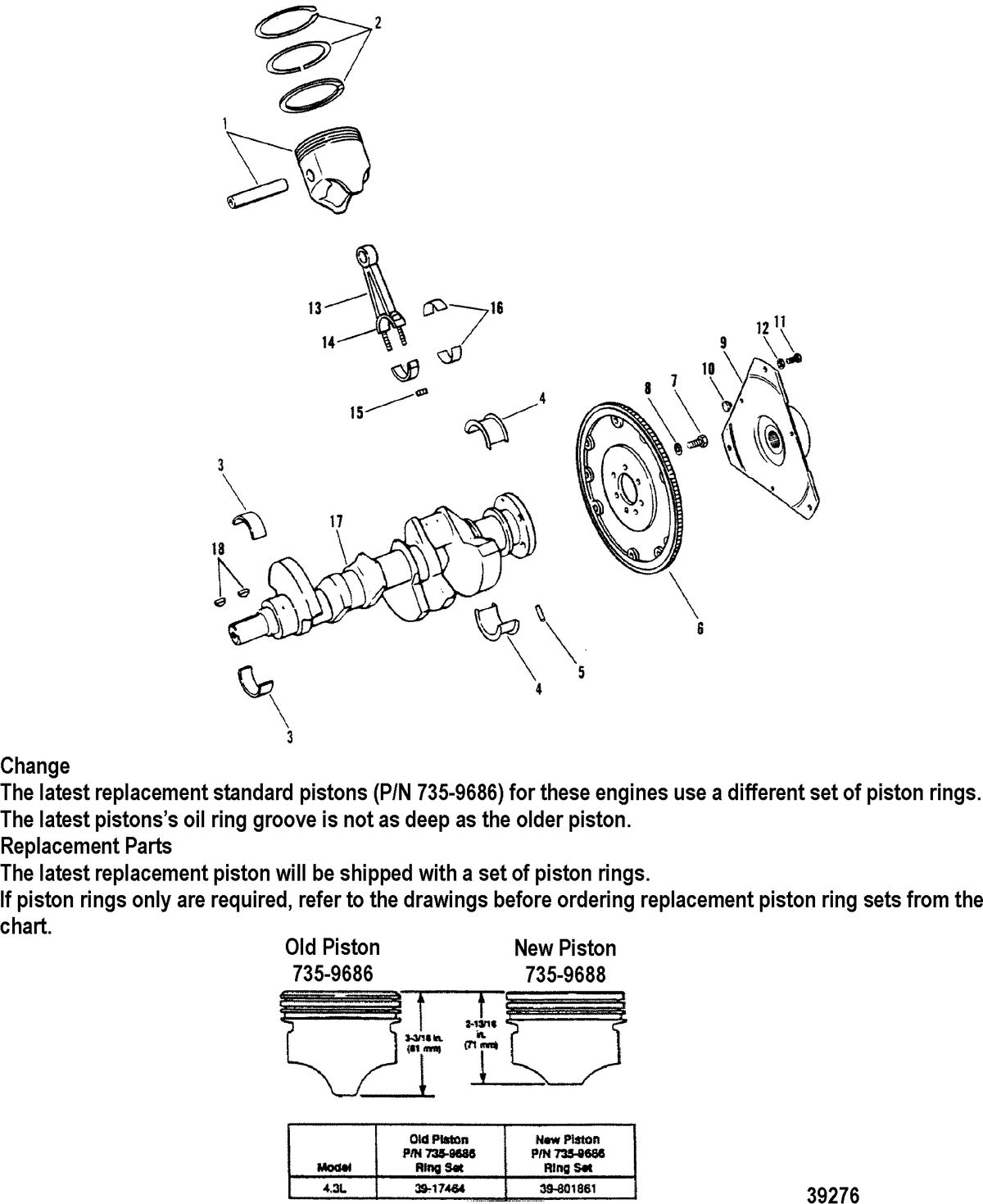 MERCRUISER 175 HP/ 4.3L/205 HP/4.3L/LX CRANKSHAFT AND PISTONS
