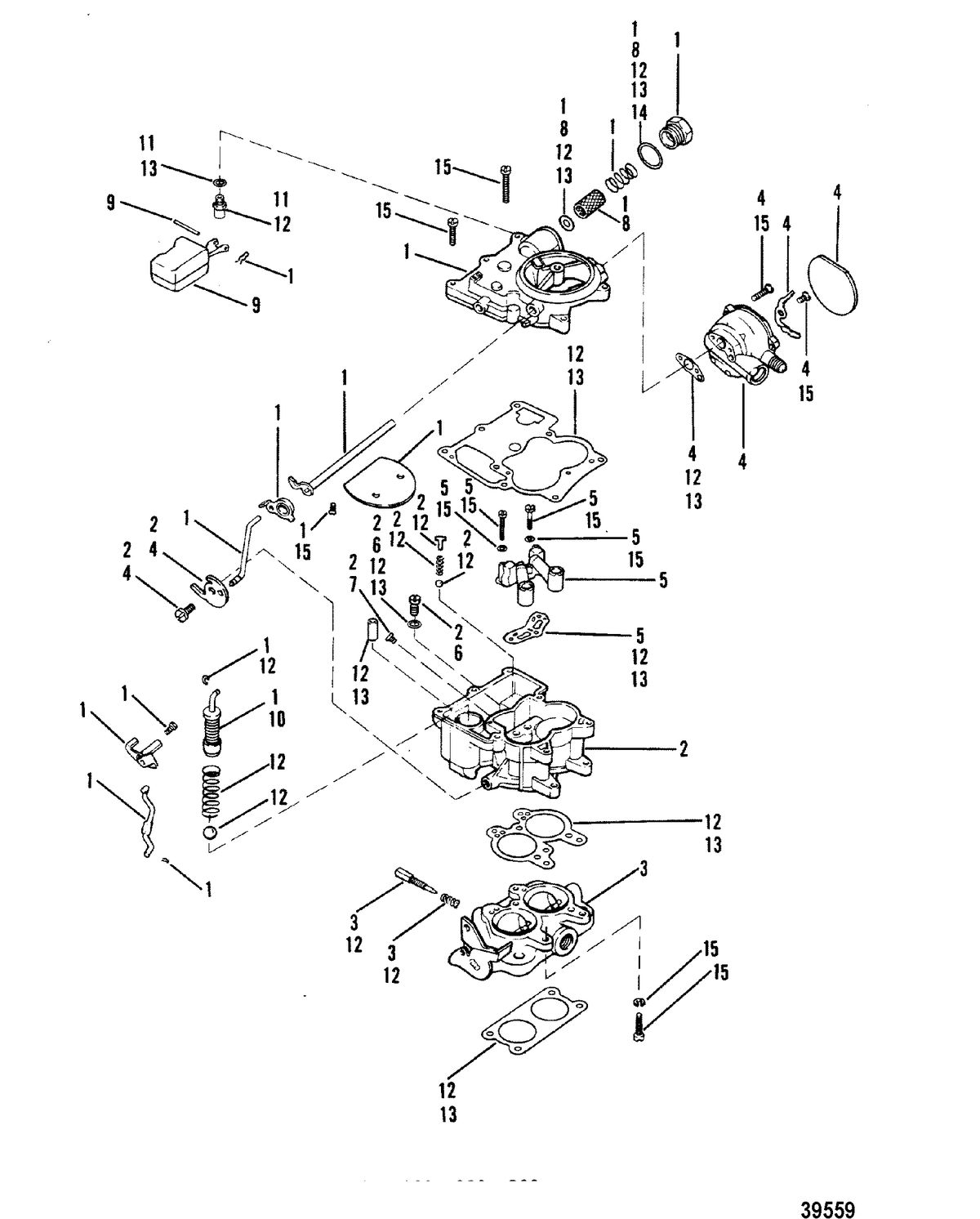 MERCRUISER 898/200/228/230/260 HP R/MR/ALPHA ONE CARBURETOR(ROCHESTER)(898)(2 BARREL)