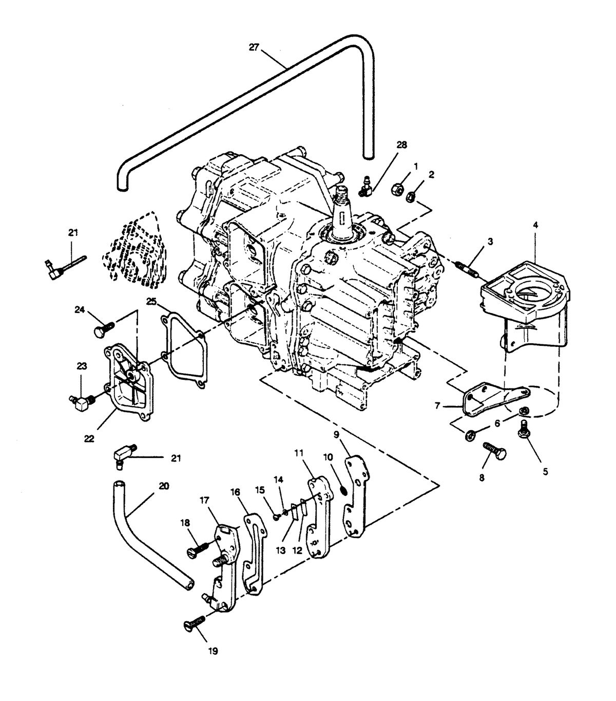 FORCE FORCE 1989 50 H.P. "C" MODELS RECIRCULATION SYSTEM AND STARTER BRACKETS