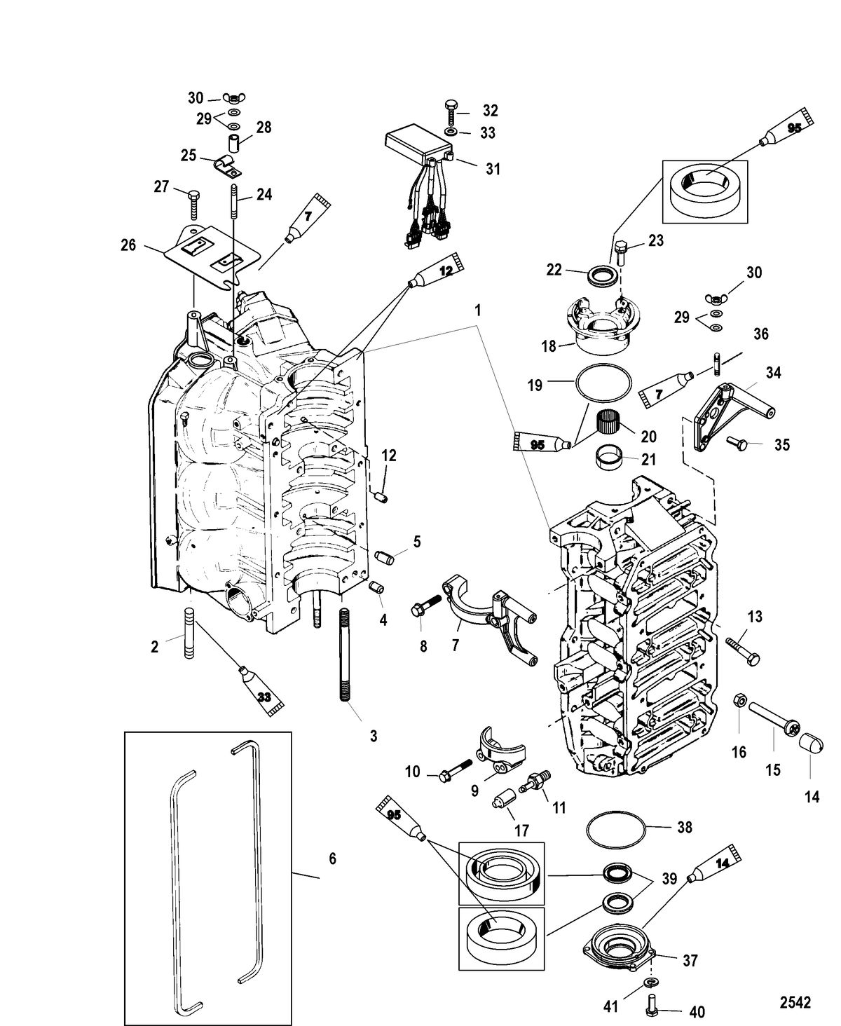 MERCURY/MARINER 135/140/150/200/XR6/MAGNUM III/140JET (2.5L)(CARB) Cylinder Block and End Caps