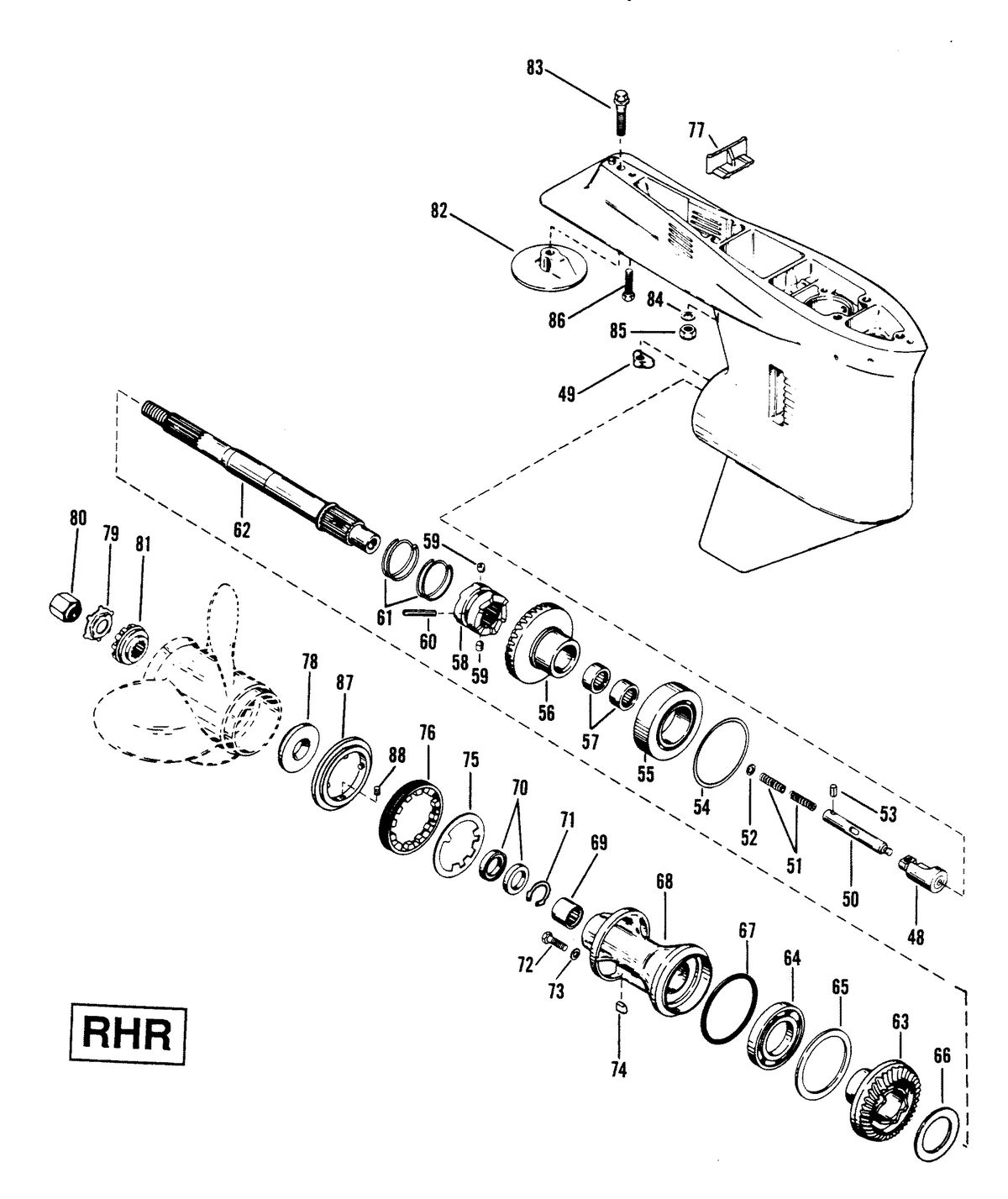RACE OUTBOARD XR-2 / MAGNUM GEAR HOUSING (PROPELLER SHAFT)RHR 4-HOLE WATER PICK-UP