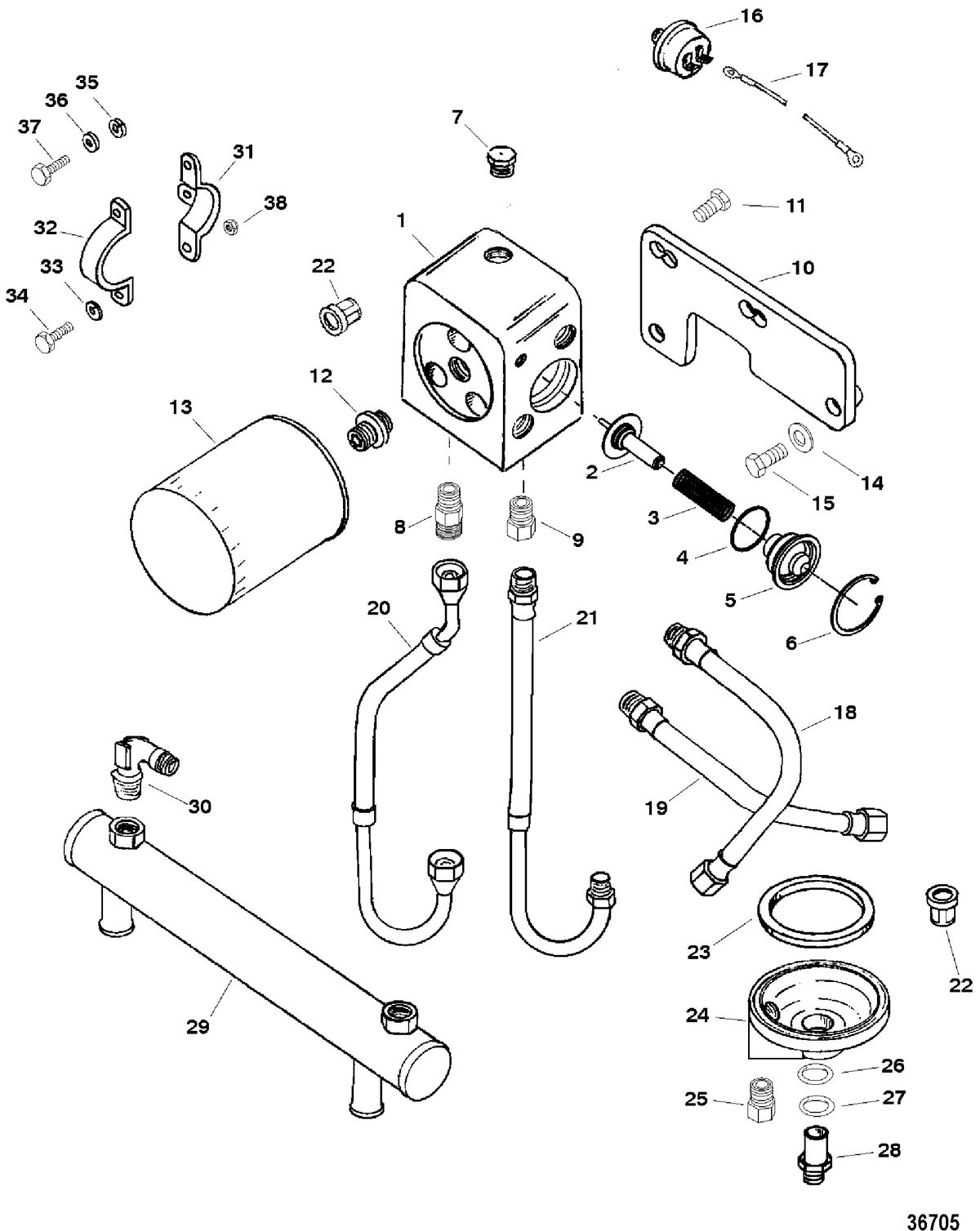 MERCRUISER 540 STROKER 4V Oil Cooler, Oil Filter and Adapter