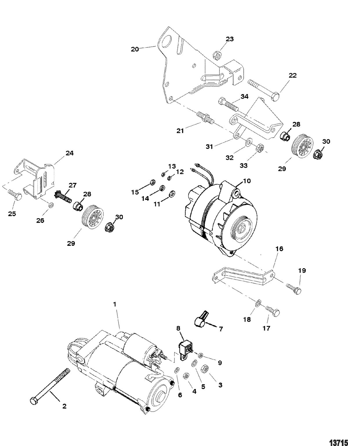 MERCRUISER 350 MAG MPI TOURN SKI (GEN +) Alternator And Starter(Mando)